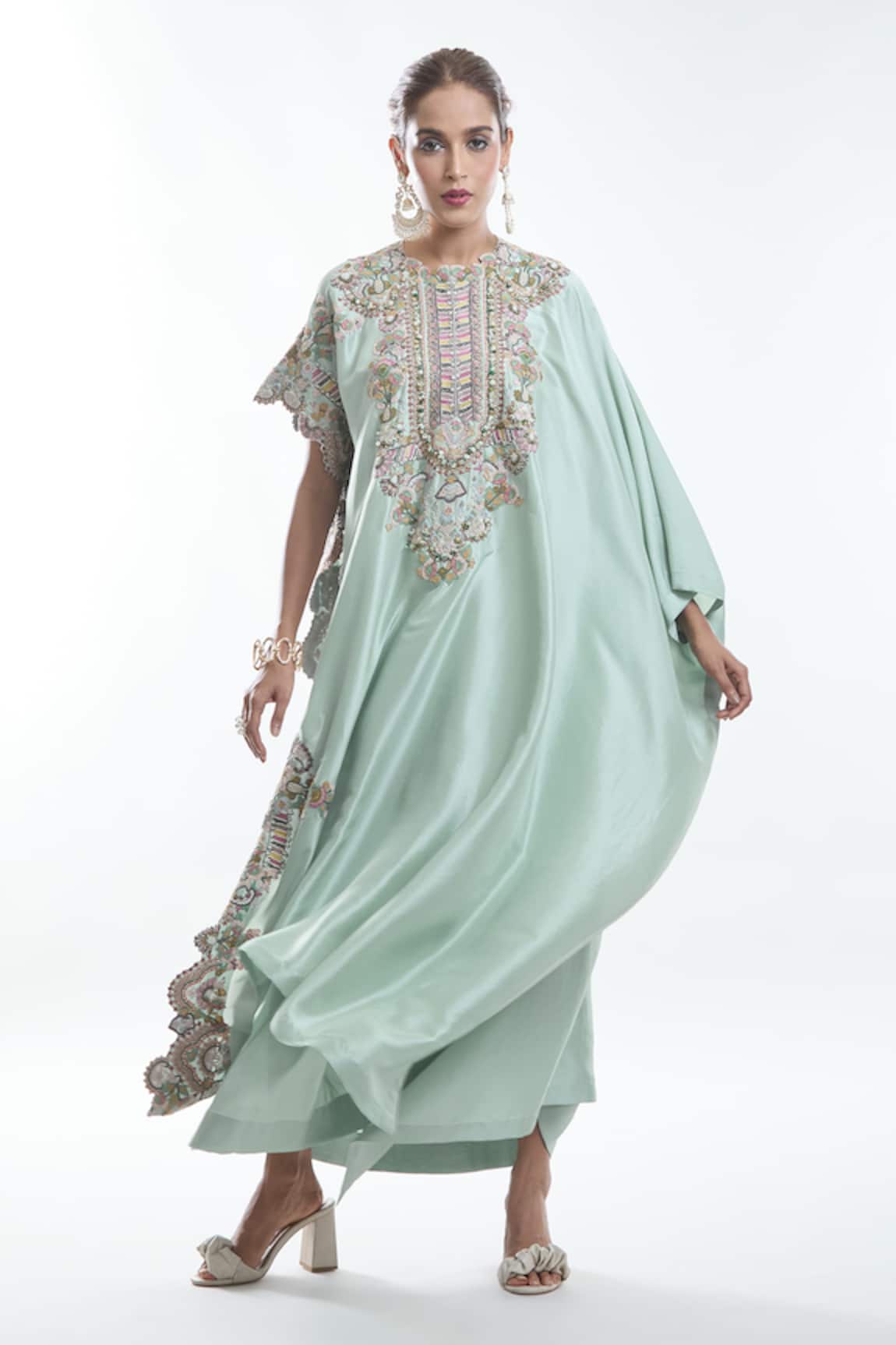 Anamika Khanna Floral Embroidered Kurta & Draped Skirt Set