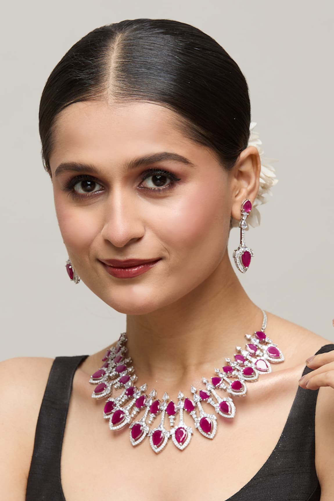 Chaotiq By Arti Ruby Stone Embellished Necklace Set