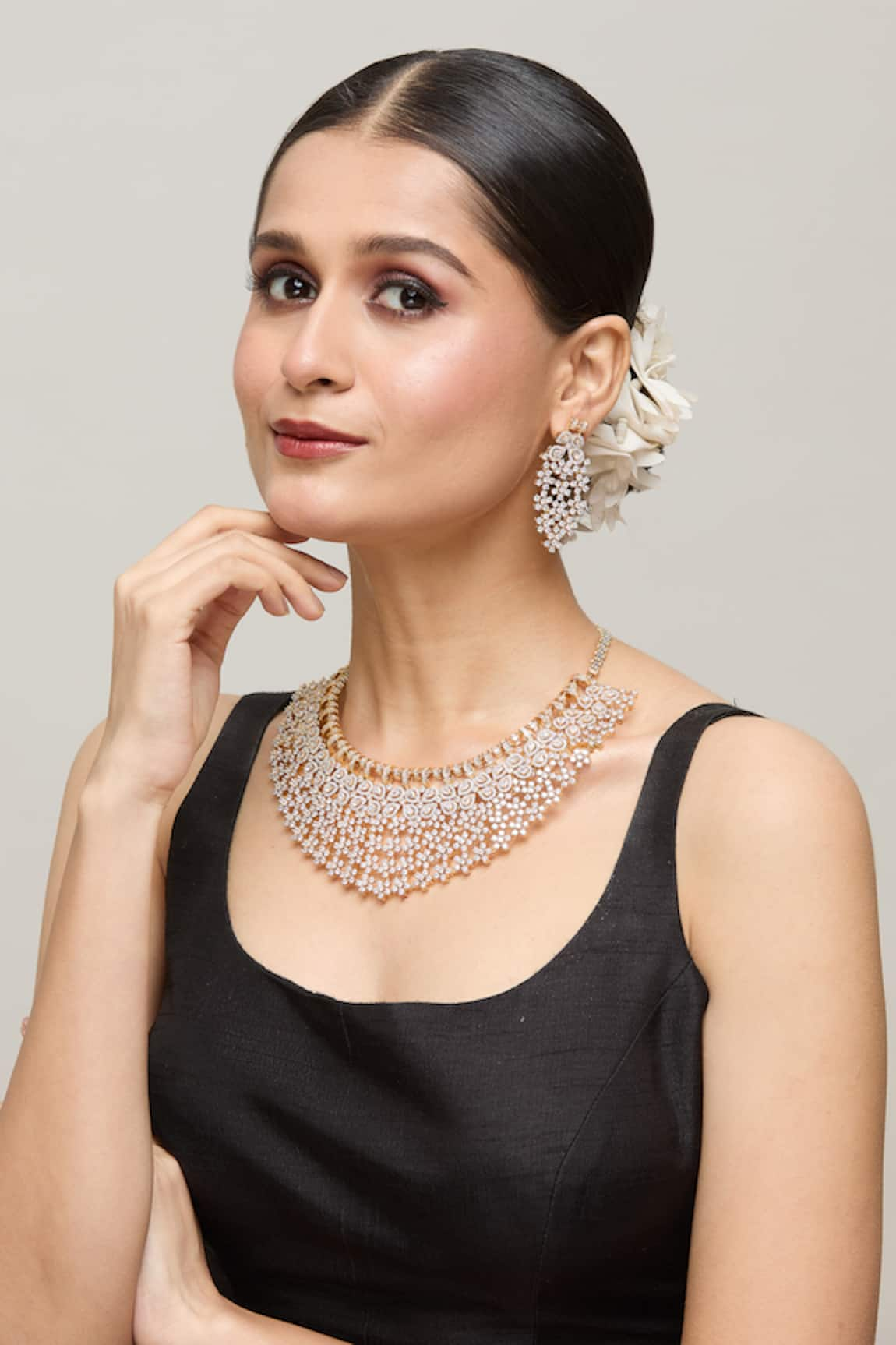 Chaotiq By Arti Stone Studded Floral Cluster Necklace Set