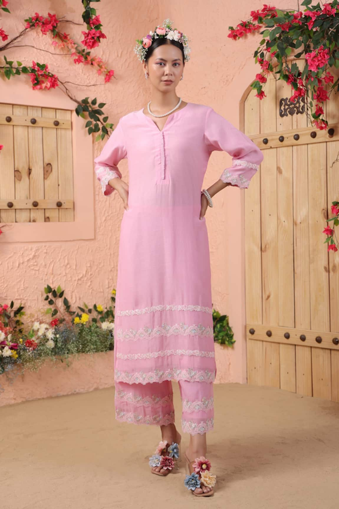 Charu Makkar Floral Lace Embellished Kurta & Palazzo Set