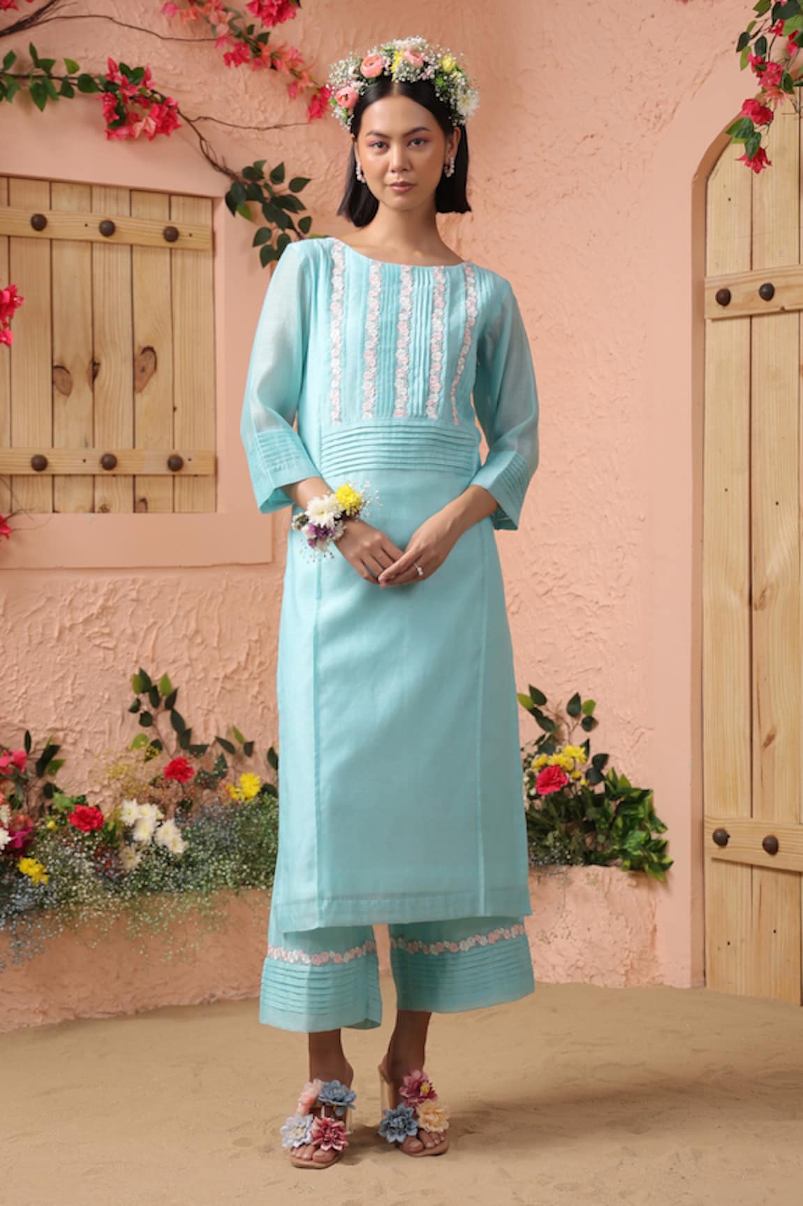 Charu Makkar Pintuck Embellished Kurta & Flared Pant Set