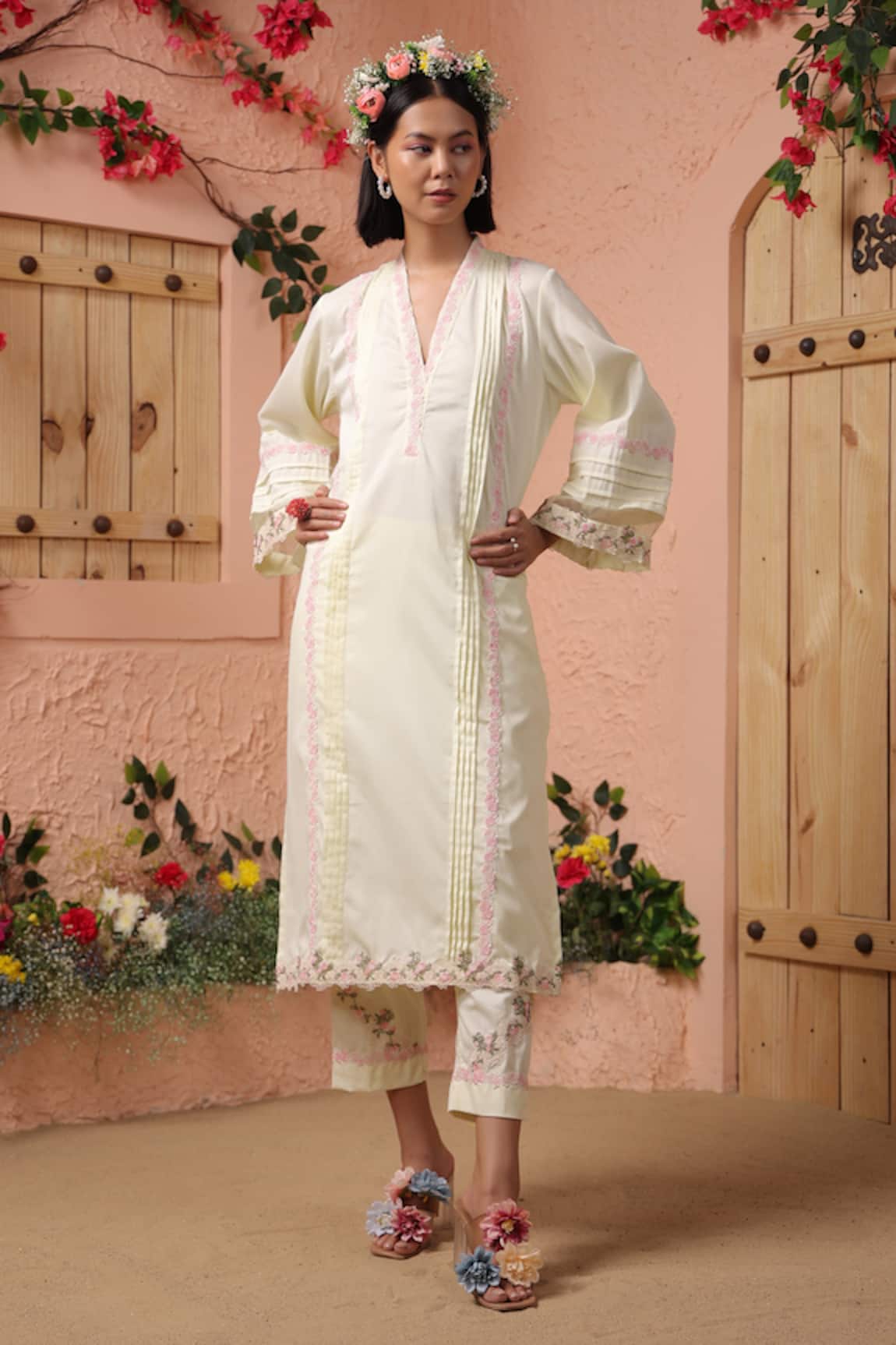 Charu Makkar Floral Lace Embellished A-Line Kurta & Pant Set