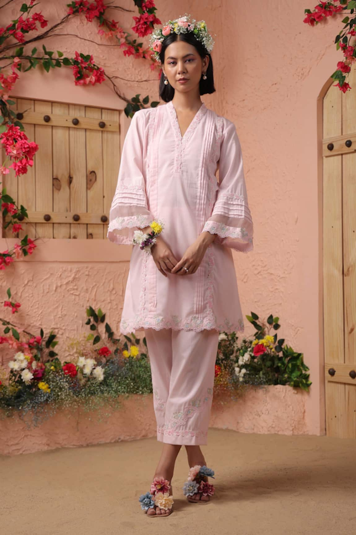 Charu Makkar Cotton Pintuck Embellished Kurta & Pant Set