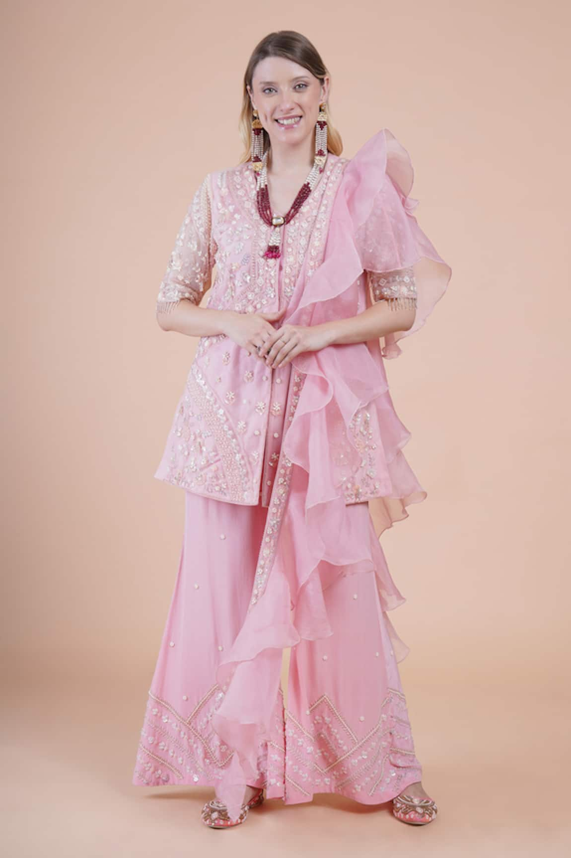 HOUSE OF SUPRIYA Floral Embroidered Kurta Palazzo Set