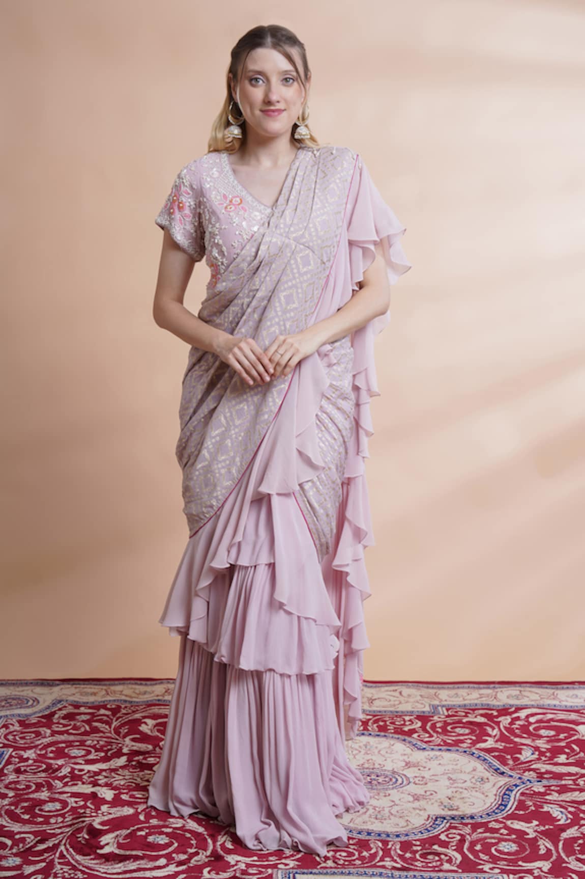 HOUSE OF SUPRIYA Pre-Draped Ruffle Saree & Blouse Set