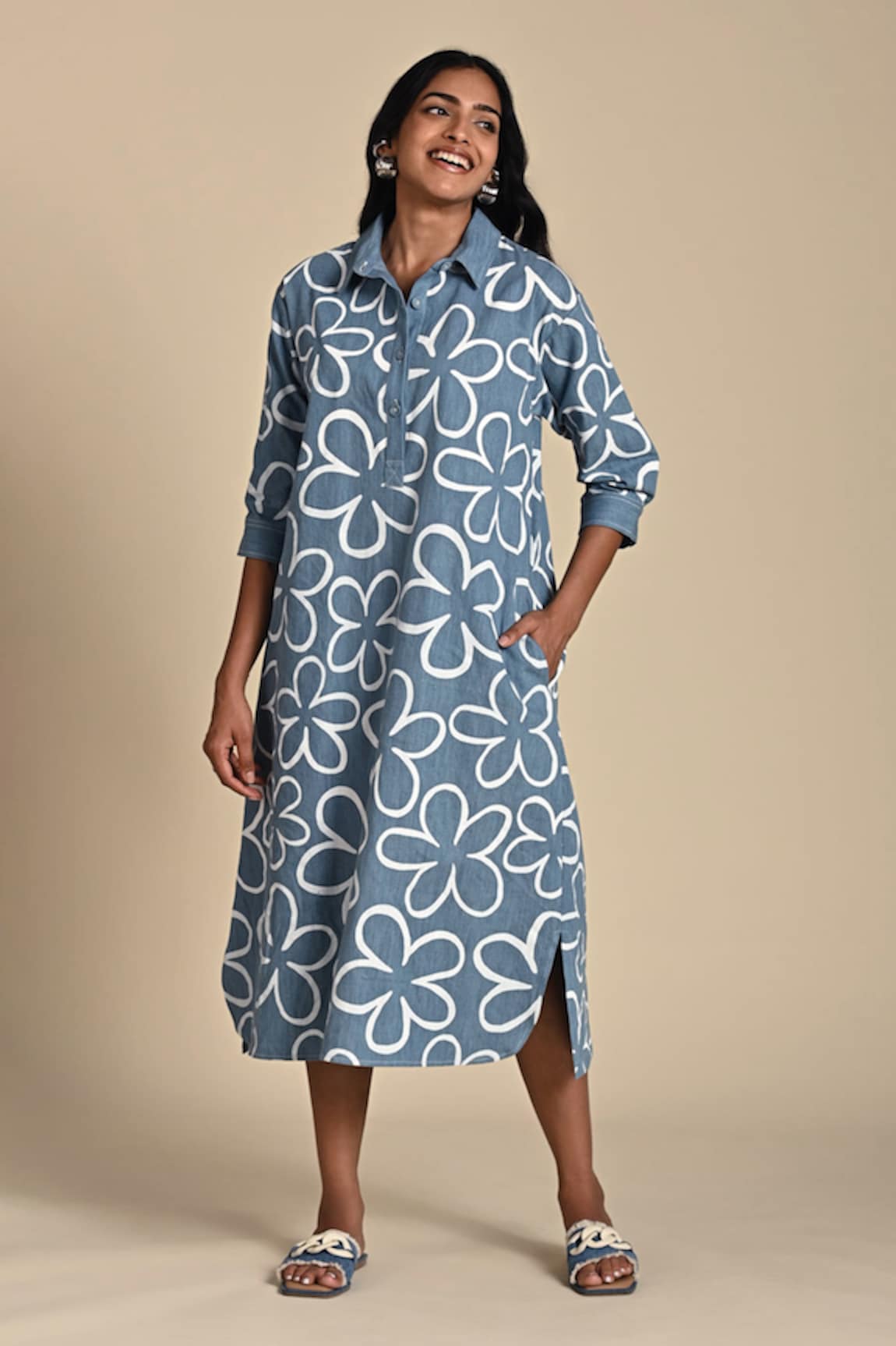 Kanelle Wiona Petal Bloom Print Collared Dress