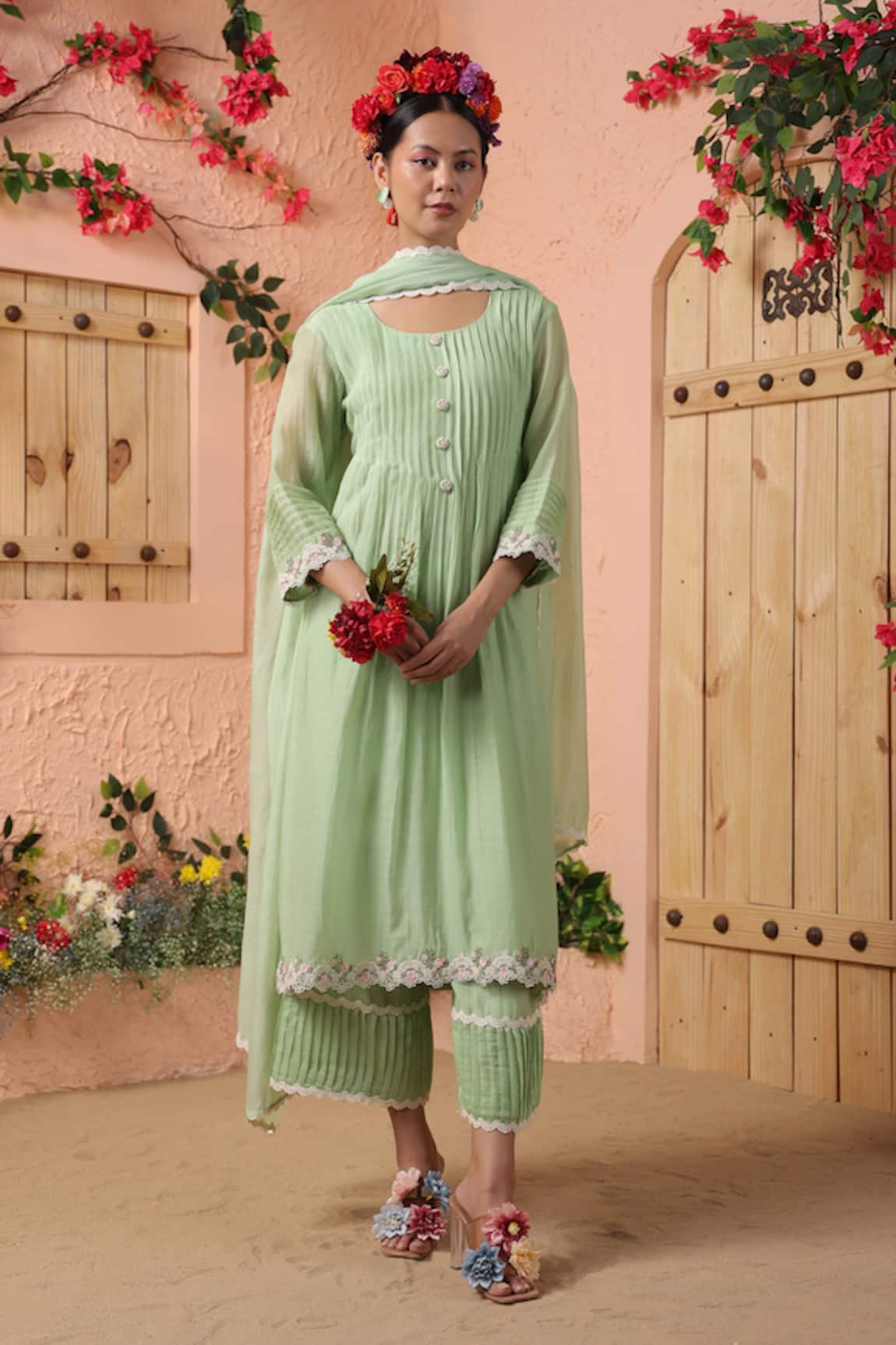 Charu Makkar Pintuck Gathered Kurta Set