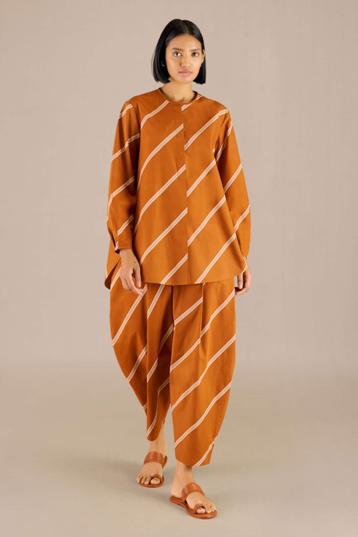 AMPM Laya Framed Stripe Pattern Tunic With Dhoti Pant