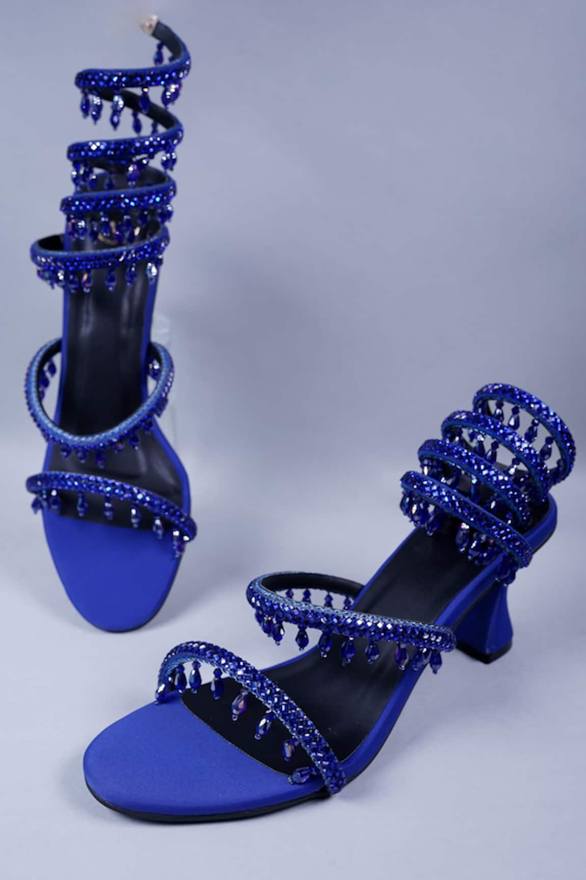 Sana K Luxurious Footwear Rhinestone Embellished Wrap Heels 