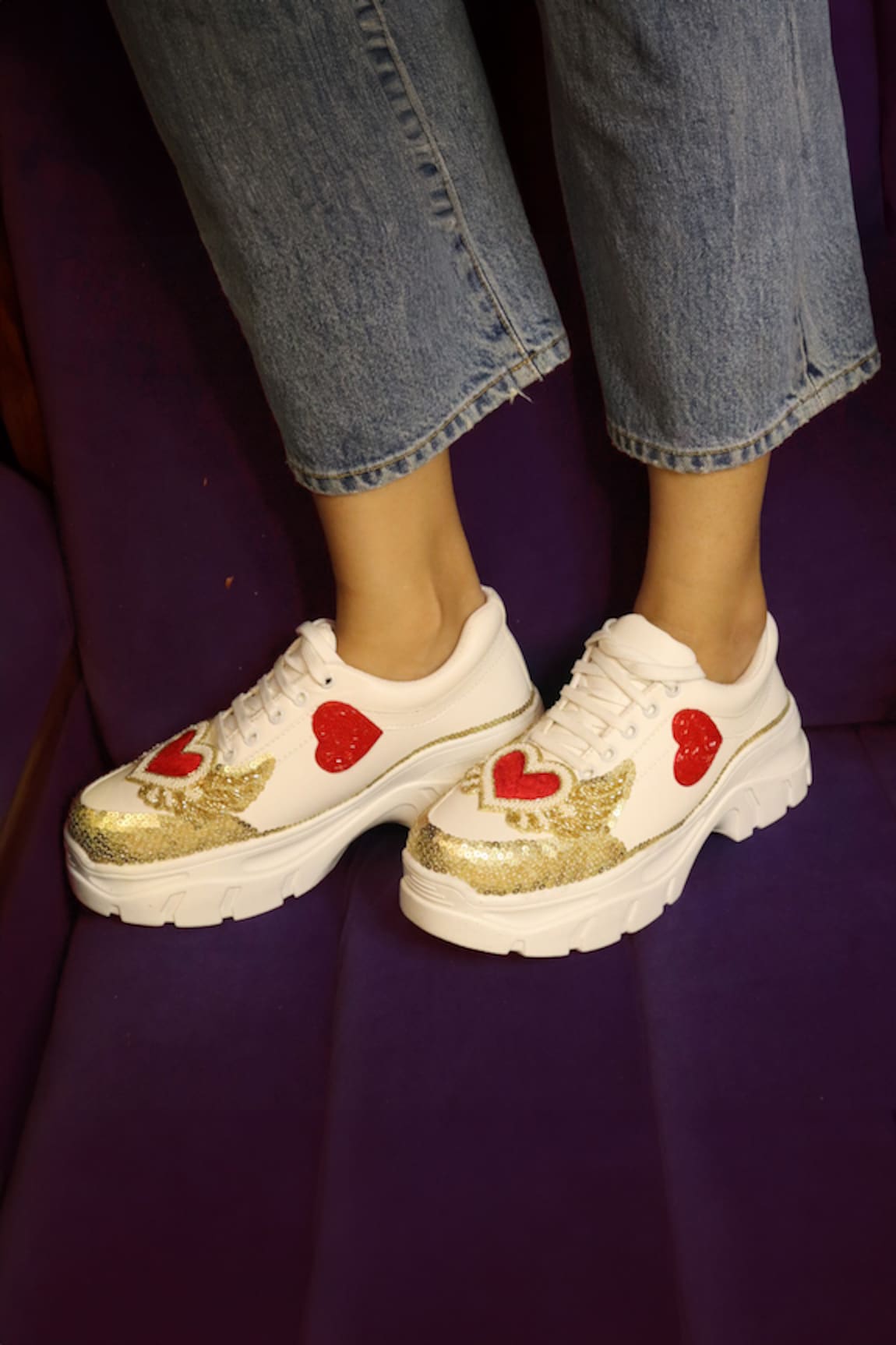 Chal Jooti Heart Crest Confections Embroidered Sneakers