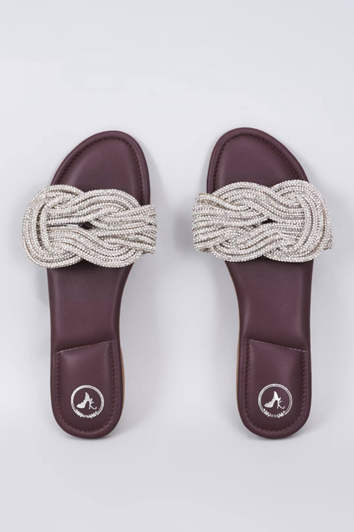Sana K luxurious Footwear Braided Embellished Strap Flats