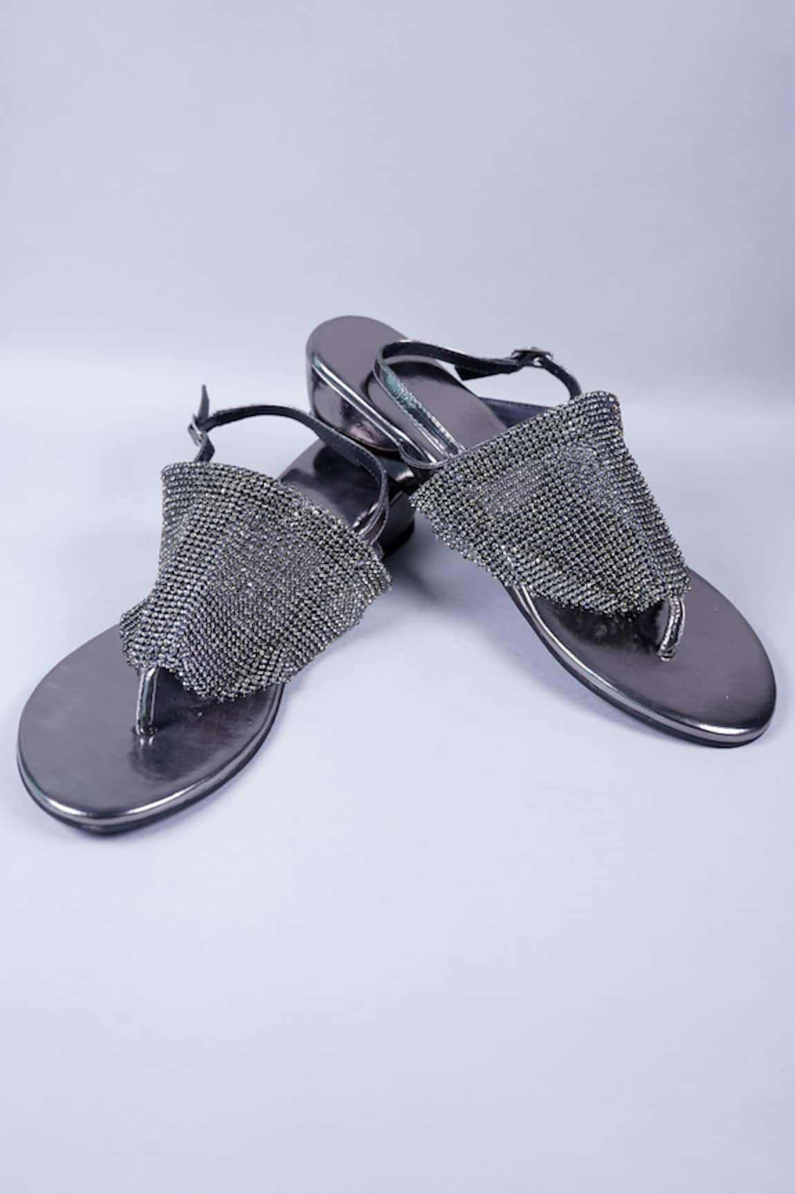 Sana K luxurious Footwear Stone Embellished Strap Wedges