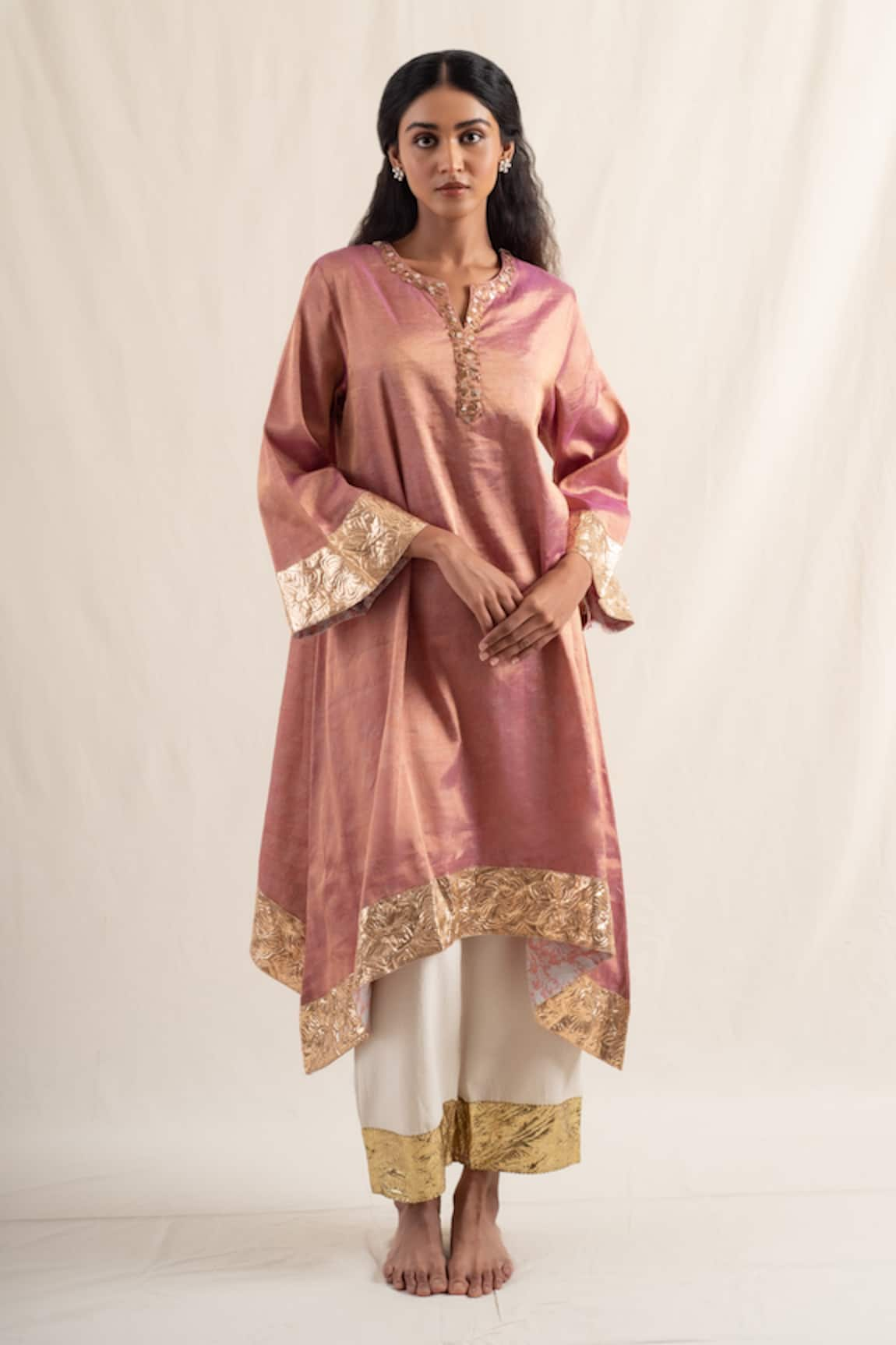 Priyanka Raajiv Rangrez Silk Chanderi Assymetrical Kurta With Pant