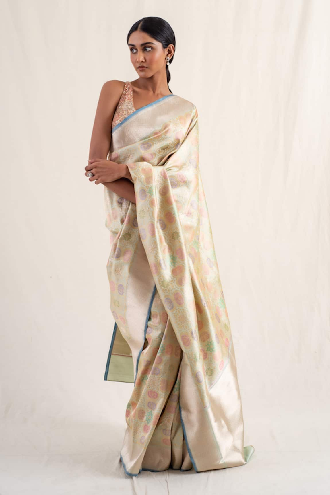 Priyanka Raajiv Sadar Minakari Work Saree With Unstitched Blouse Piece