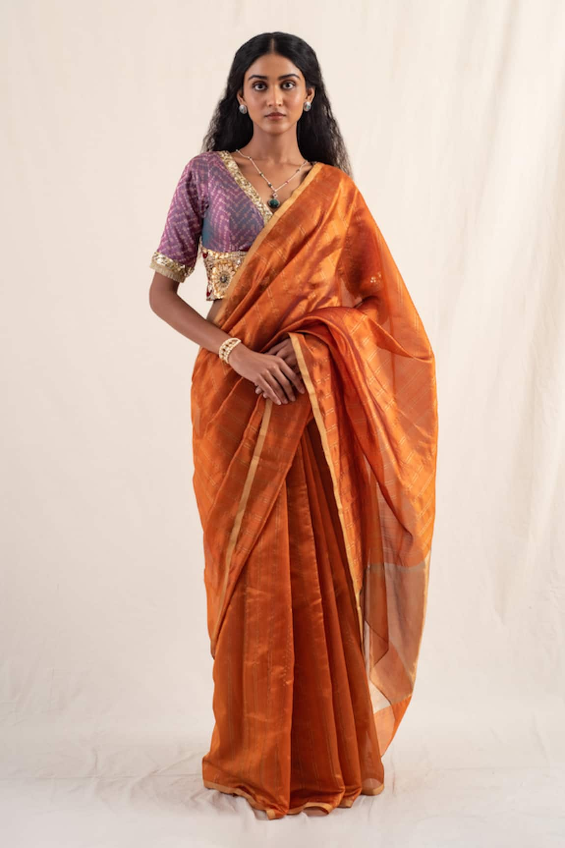 Priyanka Raajiv Yasti Zari Striped Saree With Unstitched Blouse Piece