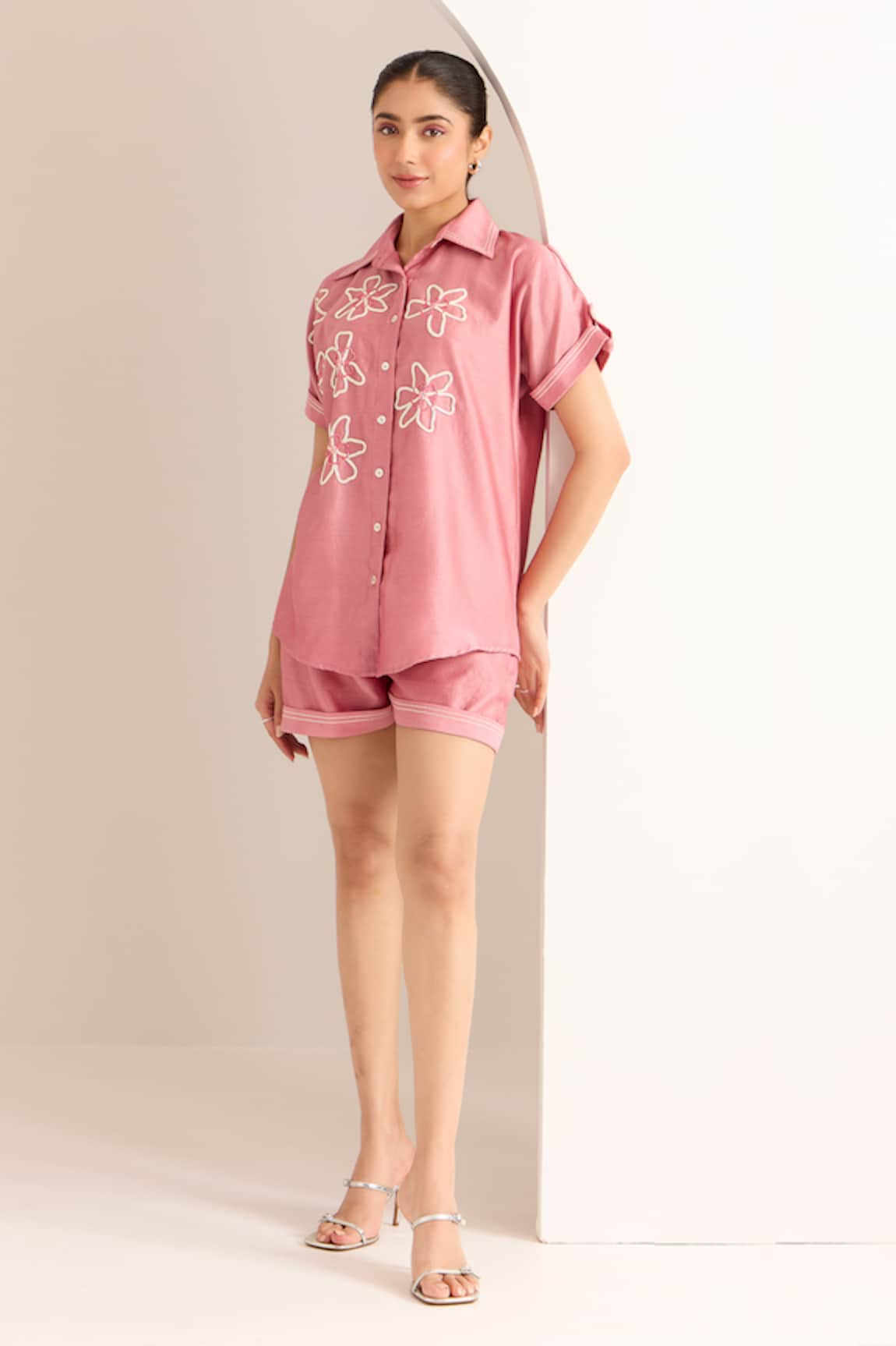 Sonal Pasrija Chanderi Bead Embellished Shirt With Shorts