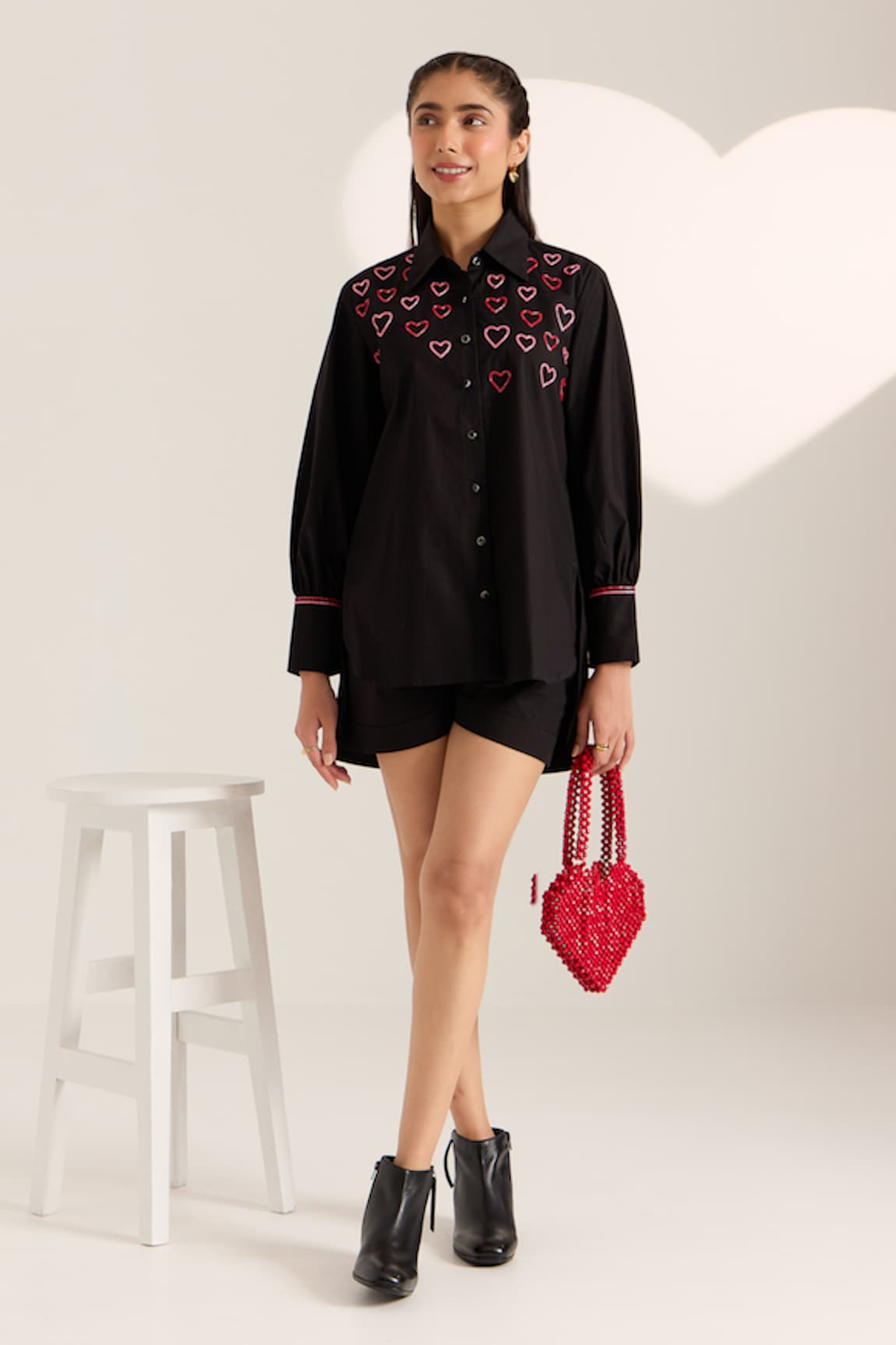 Sonal Pasrija Heart Bead Embellished Shirt With Shorts