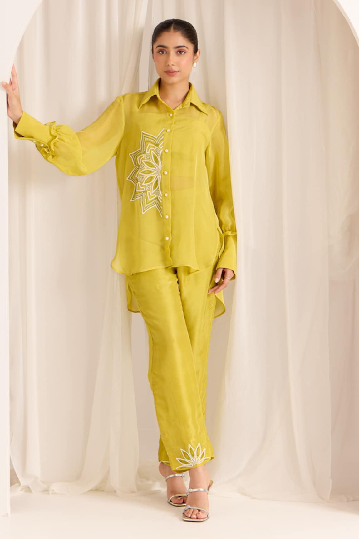 Sonal Pasrija Bead Embellished High-Low Shirt With Pant