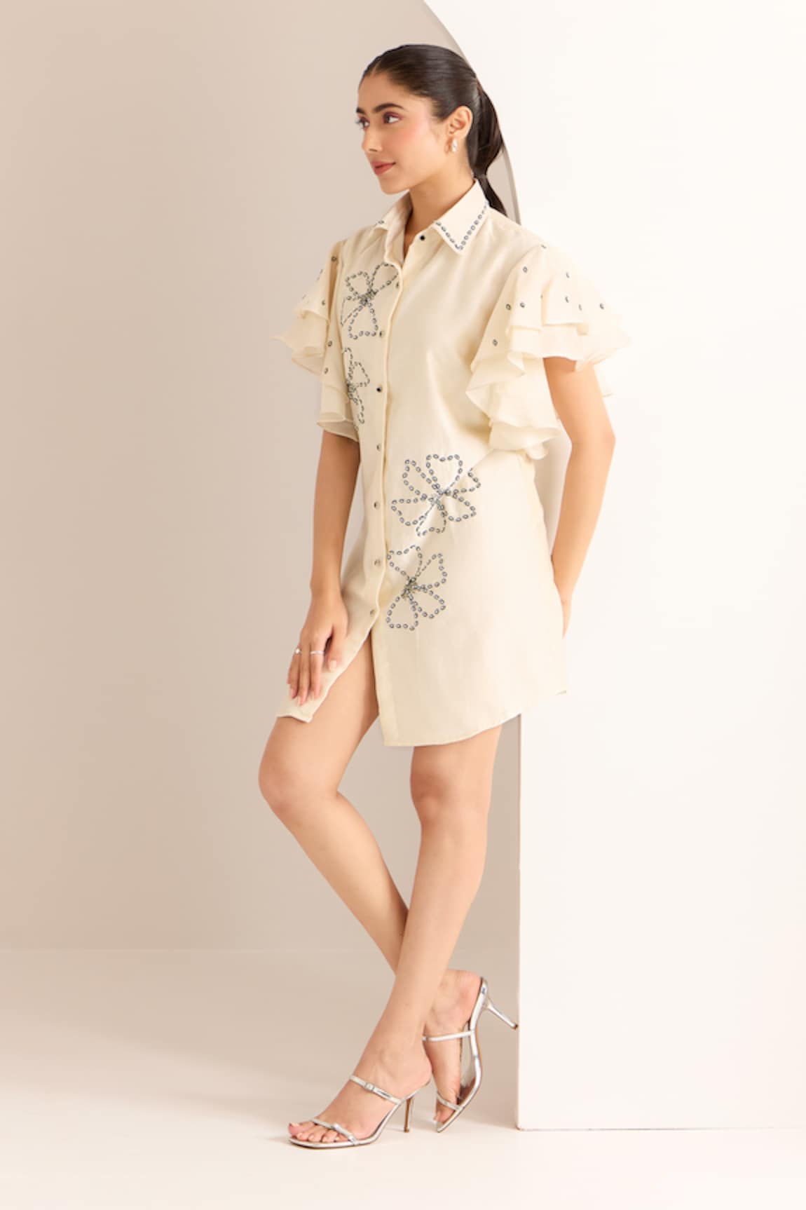 Sonal Pasrija Chanderi Bead Embellished Shirt Dress