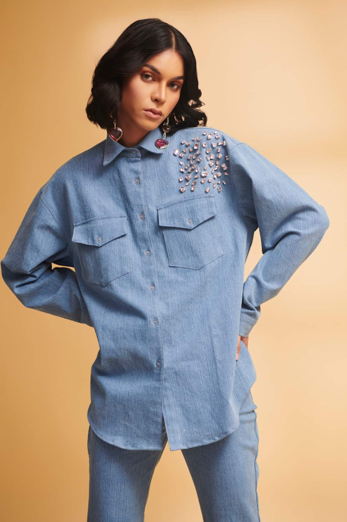 TORQADORN Denim Jewel Embellished Shacket