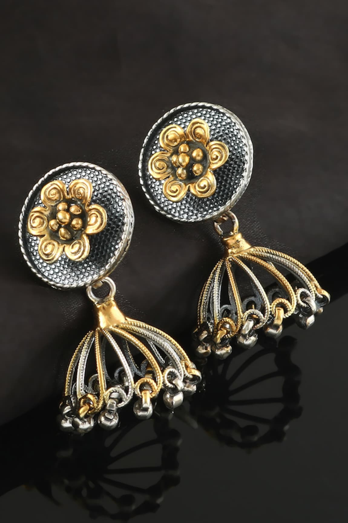 Noor Dual Tone Floral Pattern Jhumkas