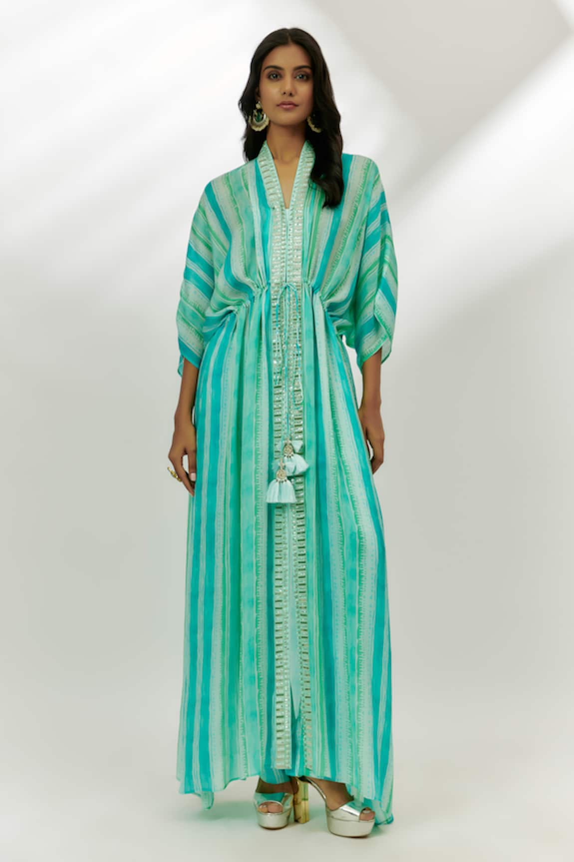 Nadima Saqib Stripe Print Kaftan With Pant