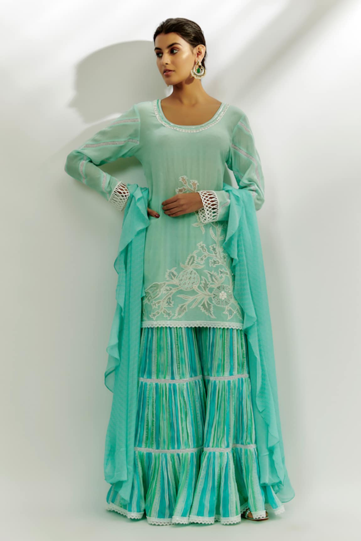 Nadima Saqib Floral Applique Kurta Gharara Set