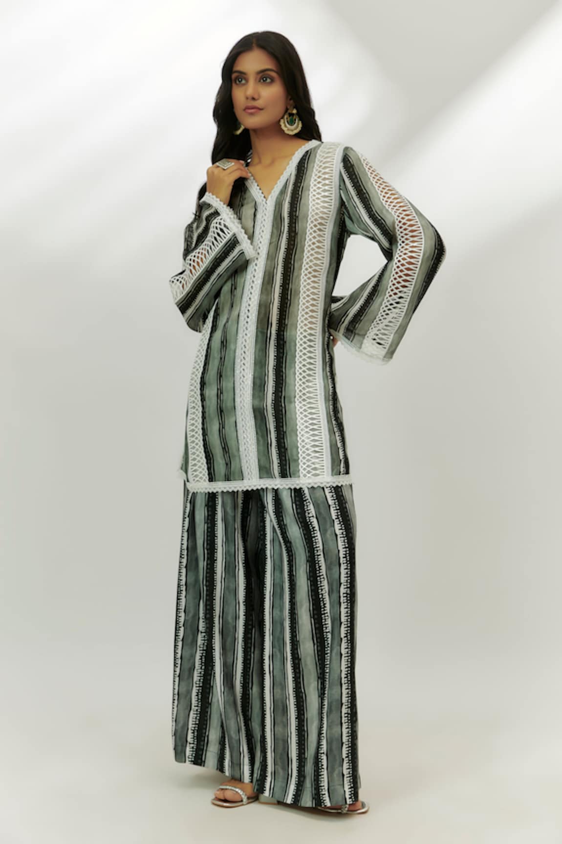 Nadima Saqib Stripe Print Kurta With Palazzo