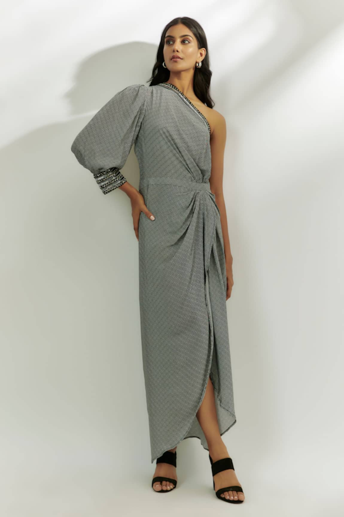 Nadima Saqib Geometric Print Draped Dress