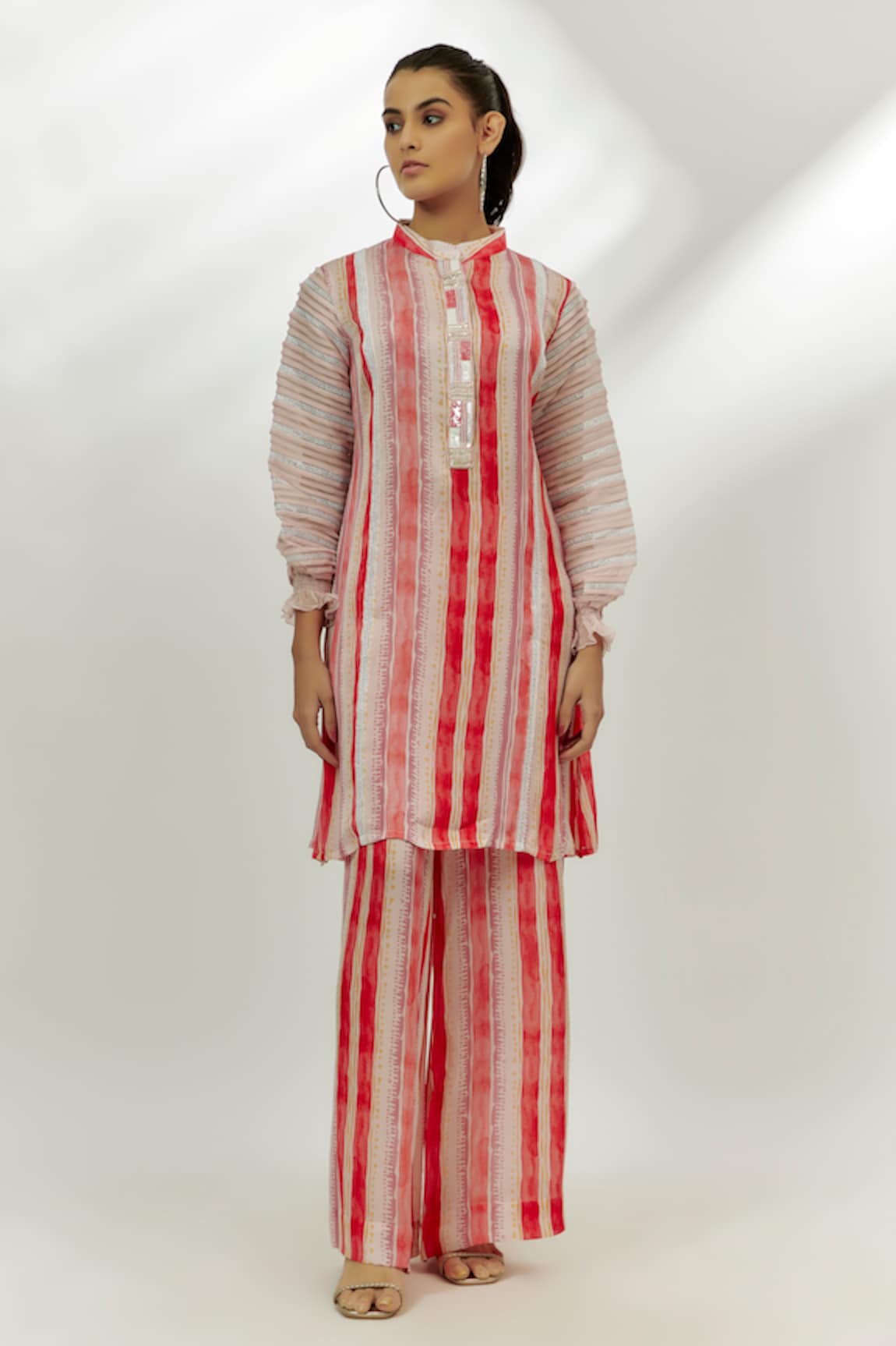 Nadima Saqib Stripe Print Kurta and Pant Set