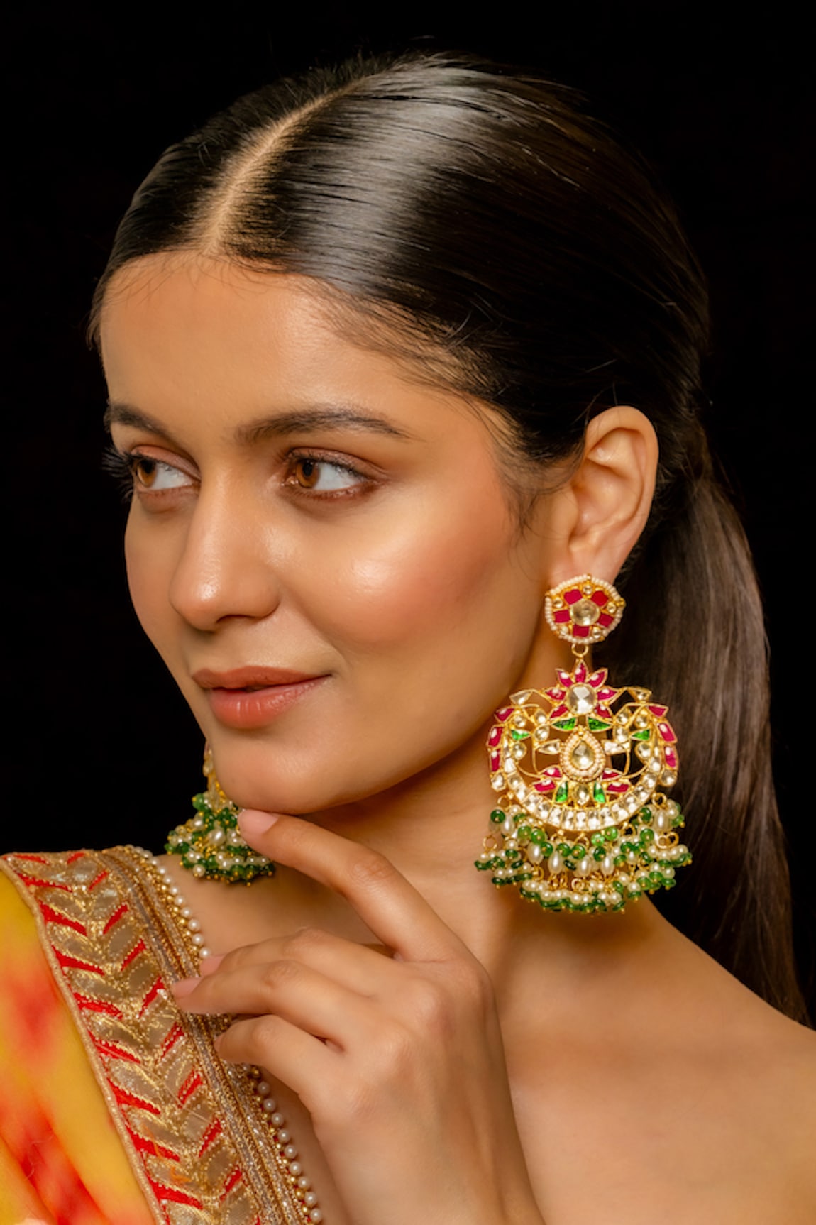 SHLOK JEWELS Callista Stone & Kundan Embellished Chandbalis