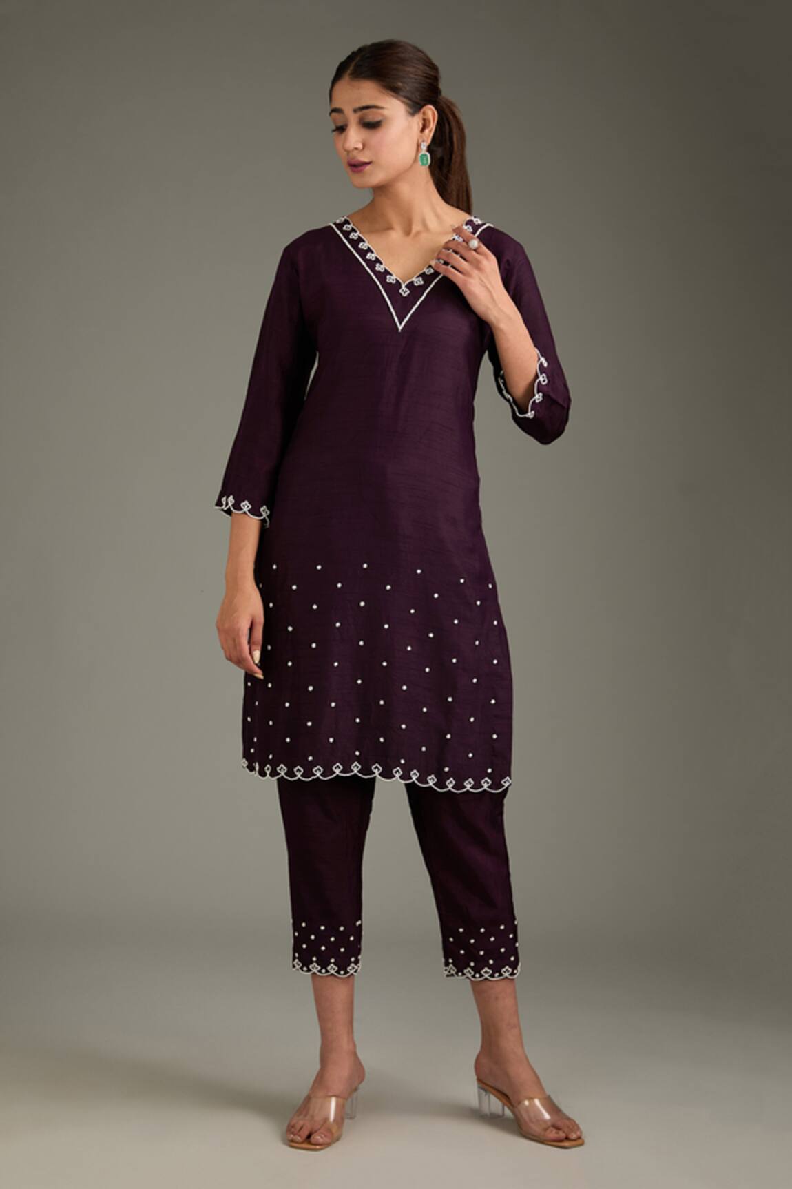 Label Deepshika Agarwal Moti Embroidered Kurta & Pant Set 