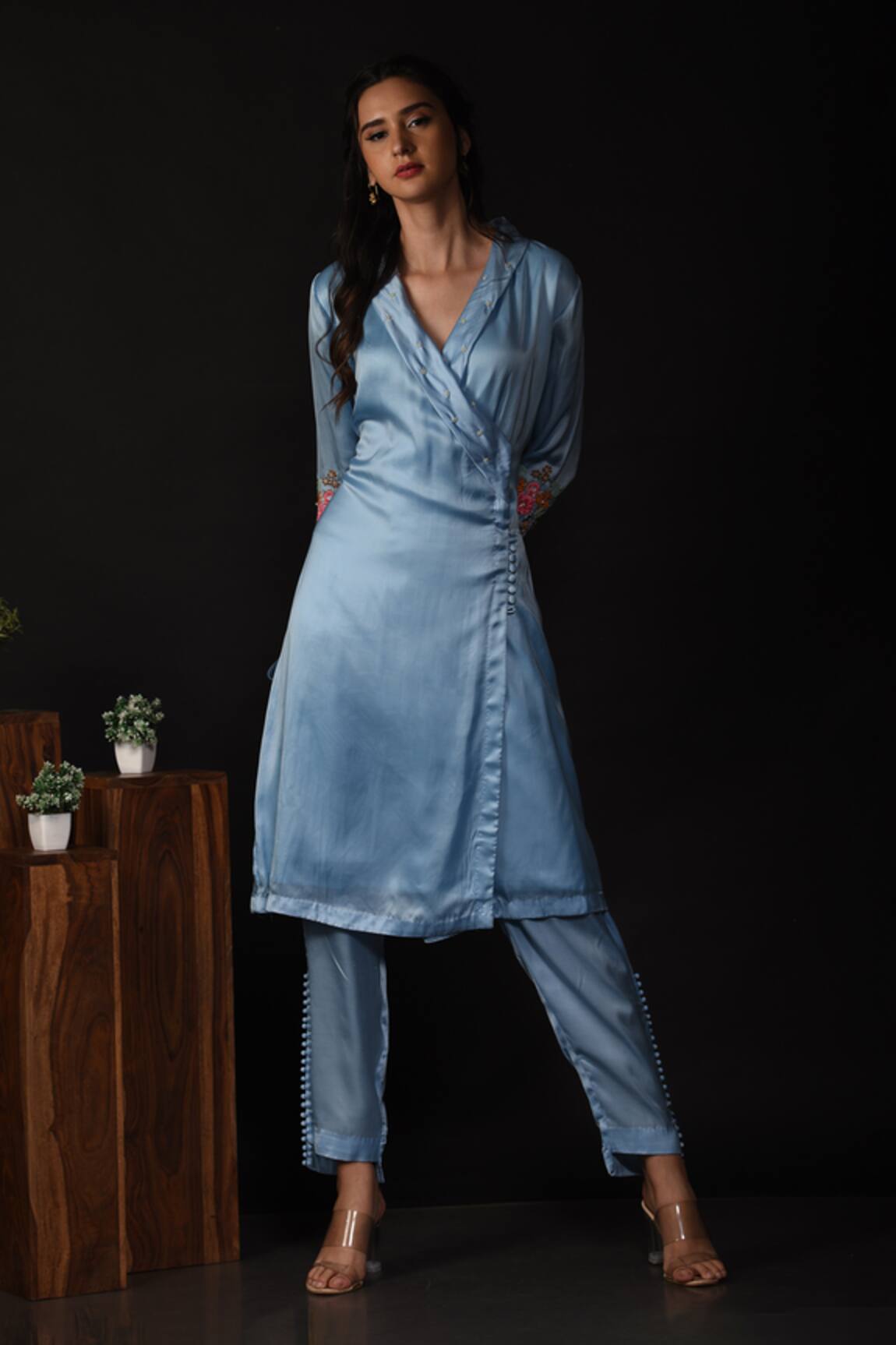 Label Deepshika Agarwal Floral Embroidered Wrap Kurta With Pant 