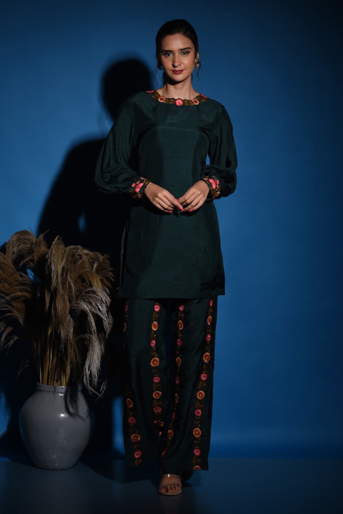 Label Deepshika Agarwal Embroidered Kurta With Flared Pant