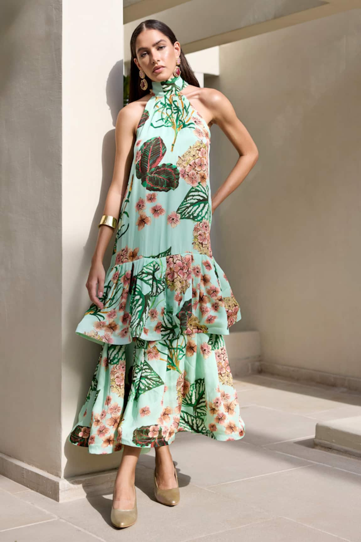 Prints by Radhika Foliage Print Ruffle Dress