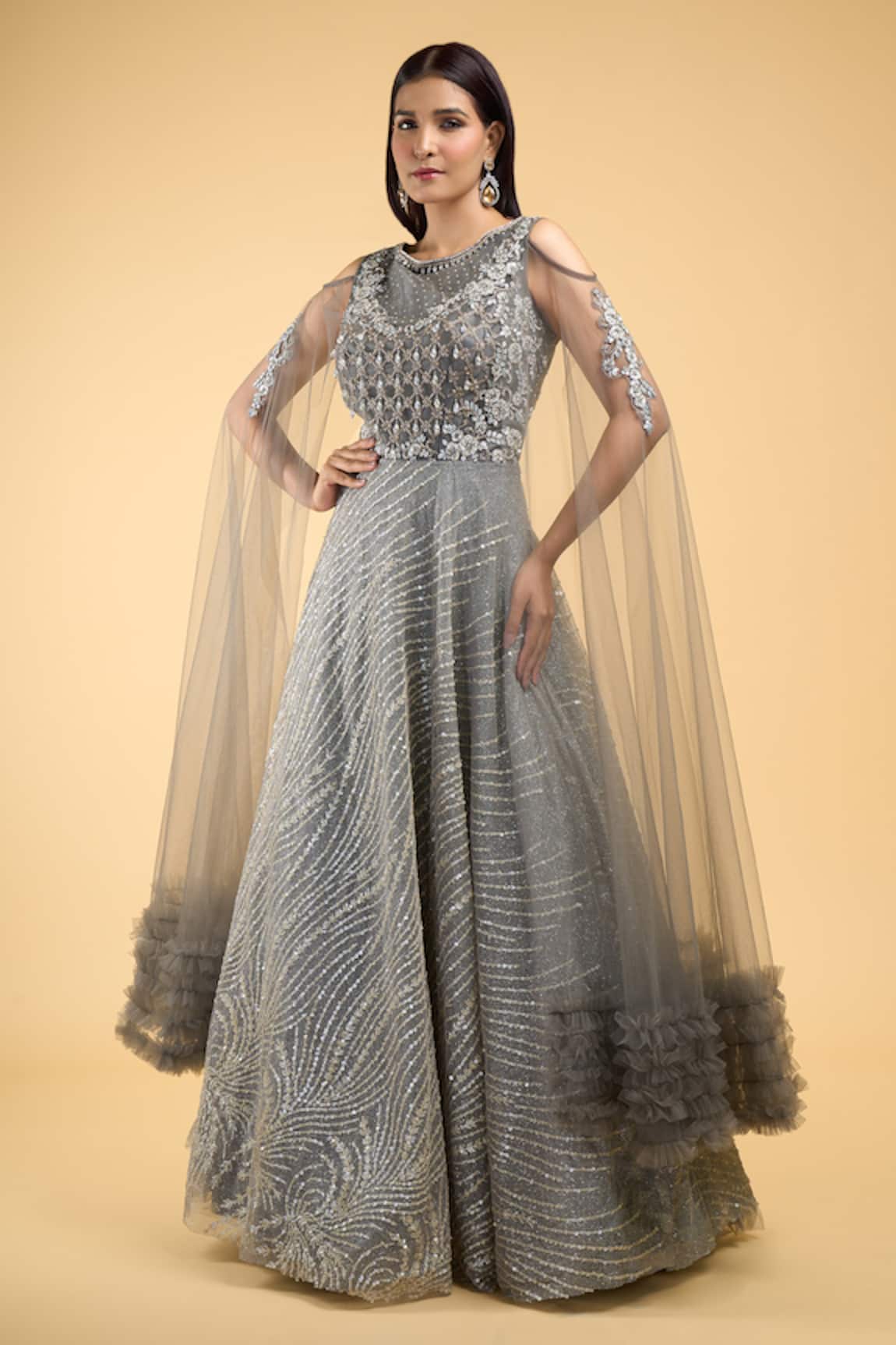 Samyukta Singhania Stripe Embroidered Gown 