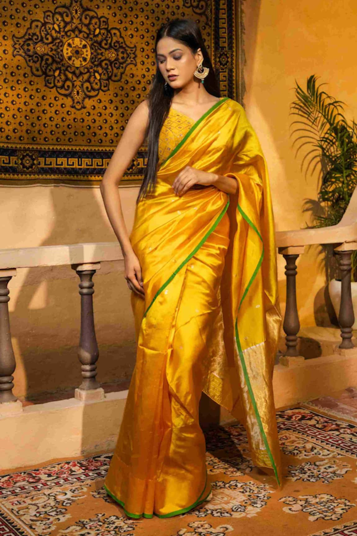 Zal From Benaras Woven Pure Chanderi Silk Banarasi Handloom Saree With Unstitched Blouse Piece