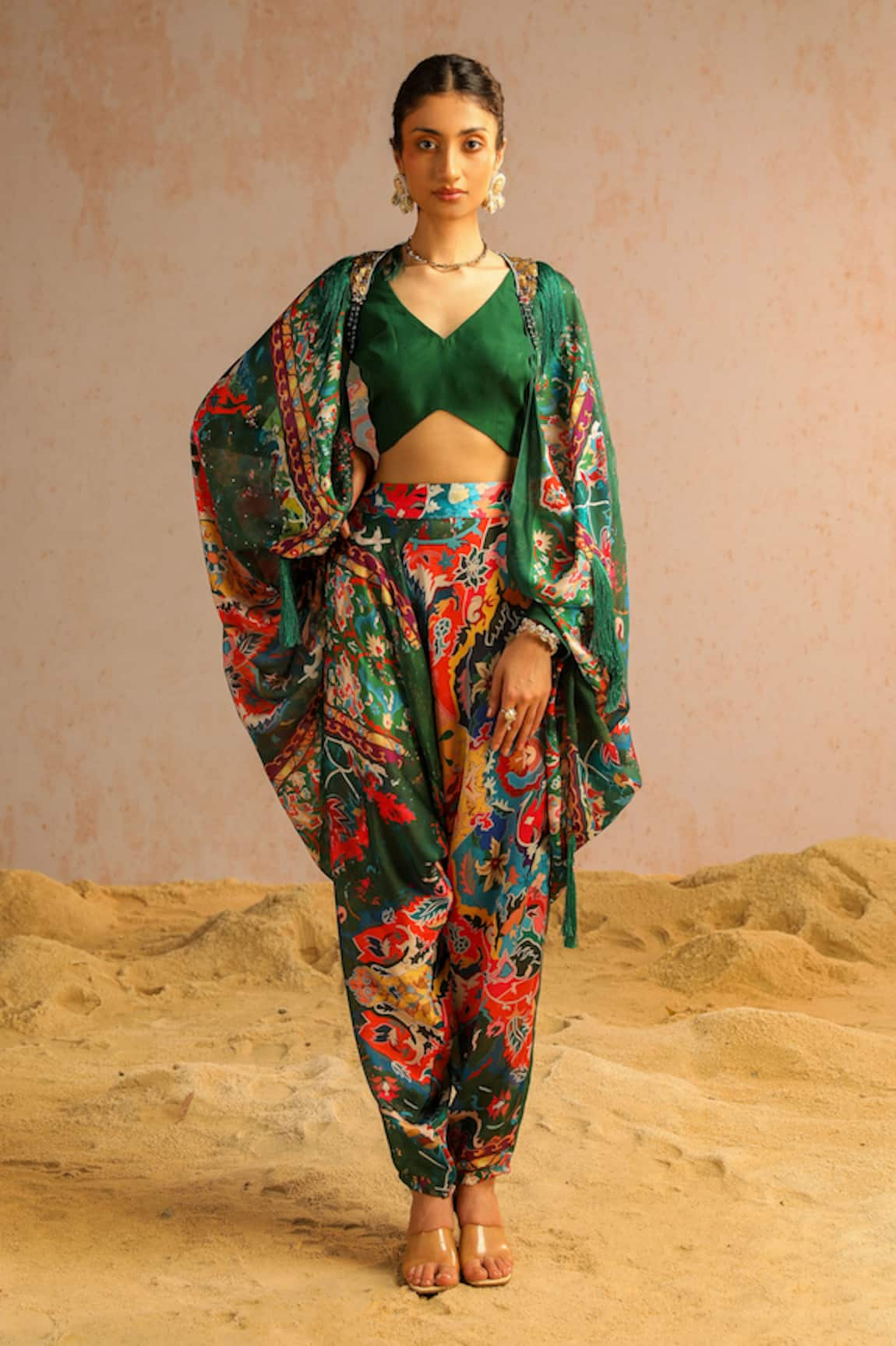 Aditi Gupta Abstract Motifs Print Cape Harem Pant Set