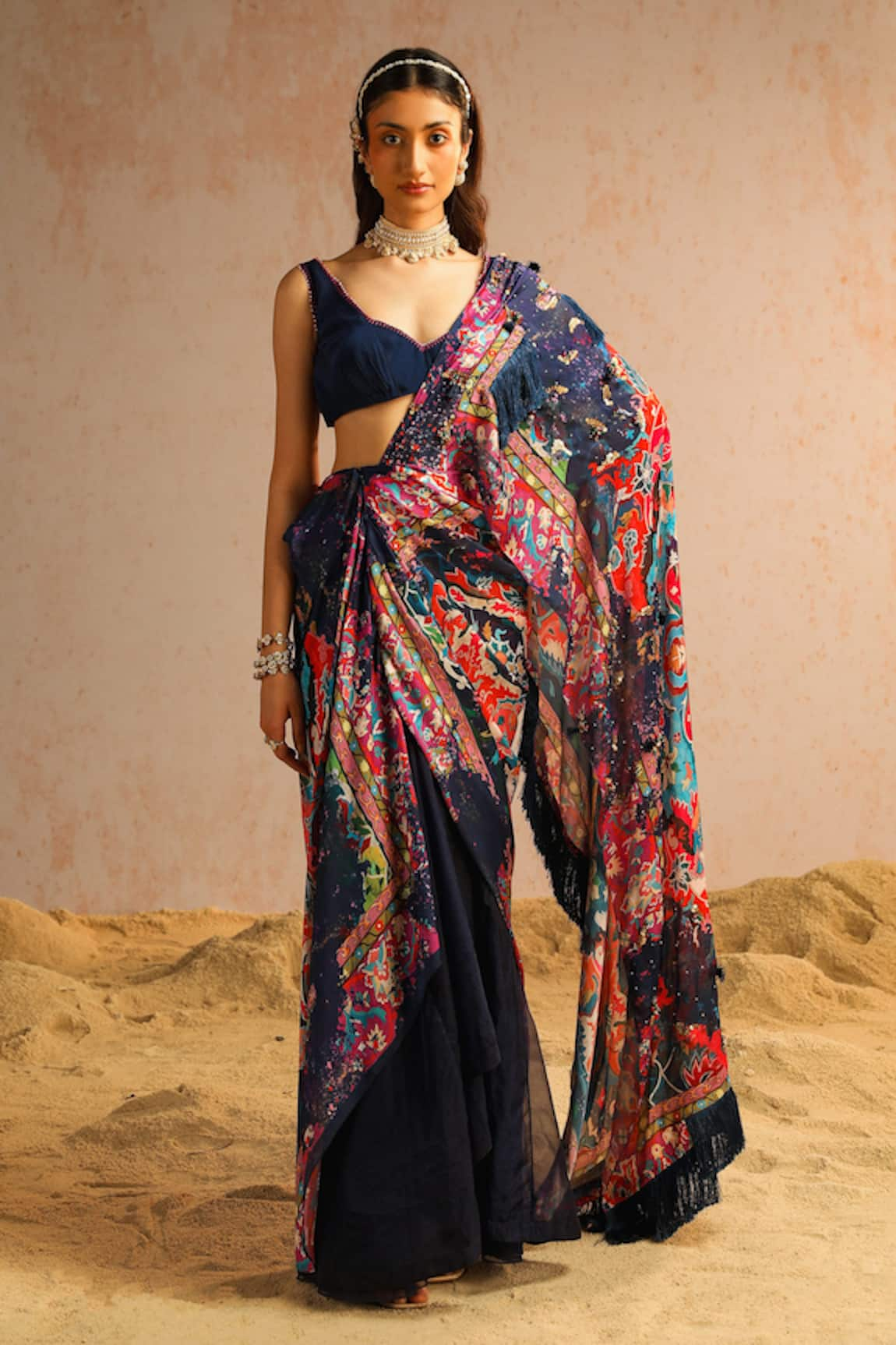 Aditi Gupta Abstract Motifs Print Pre-Draped Saree With Blouse