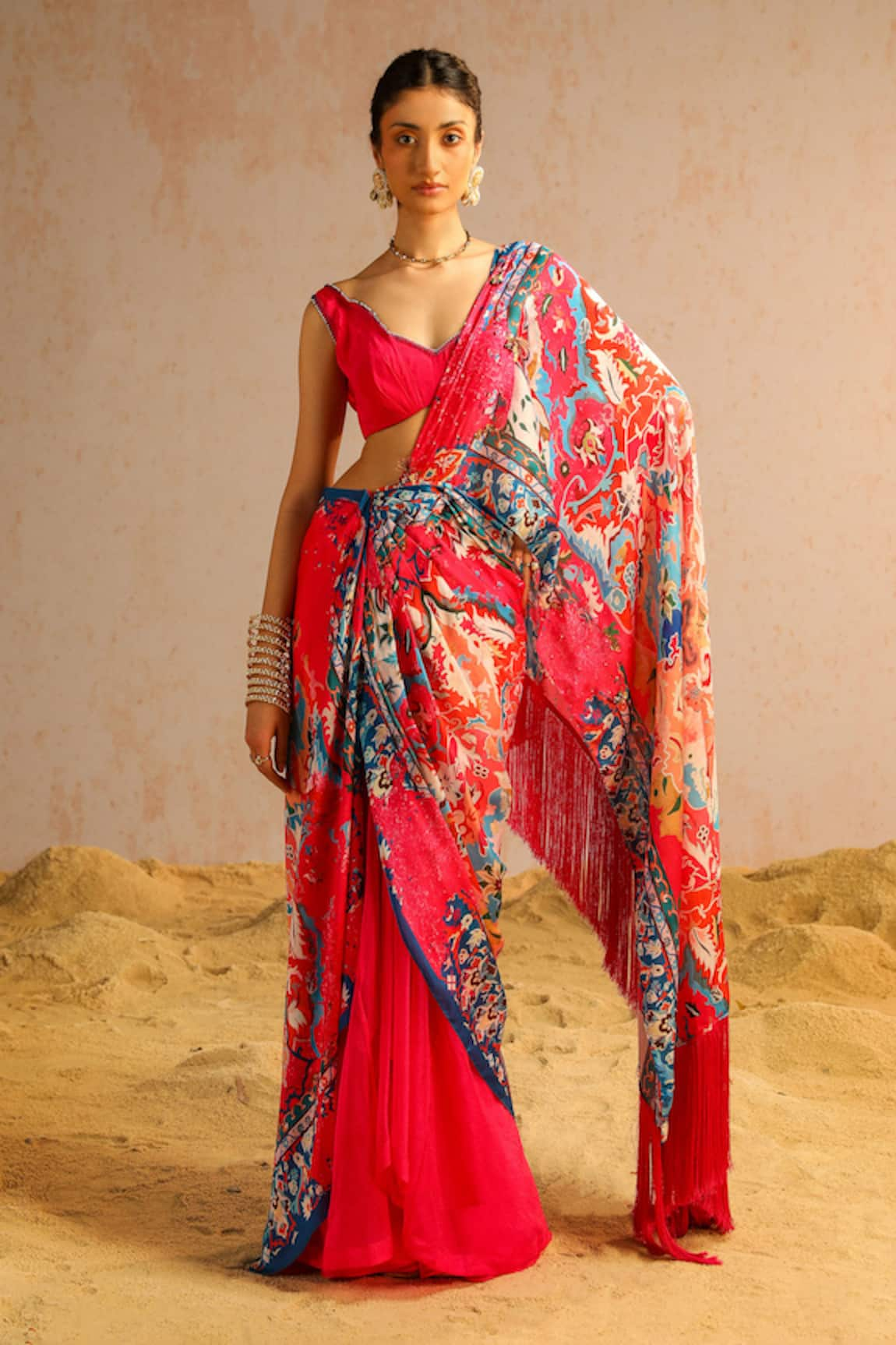 Aditi Gupta Abstract Print Pre-Draped Saree With Blouse