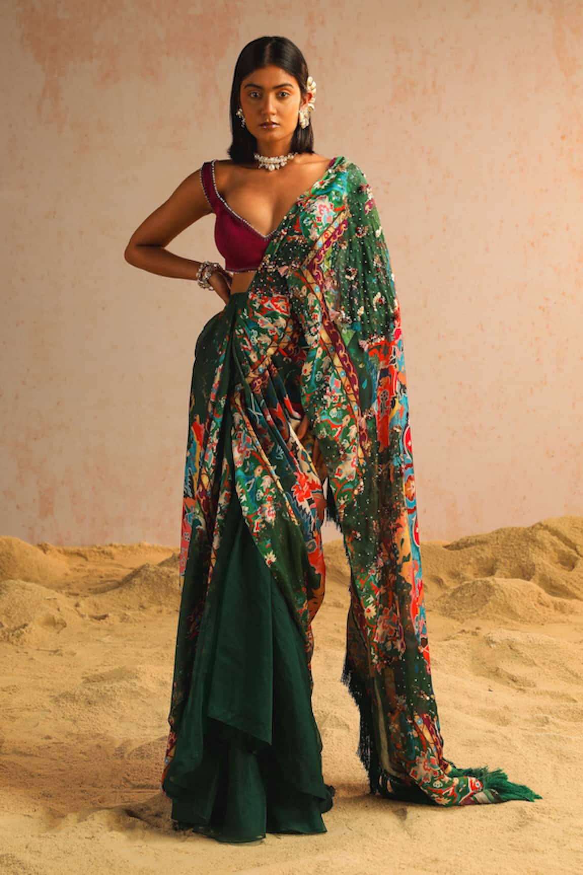 Aditi Gupta Abstract Motifs Pattern Pre-Draped Saree With Blouse