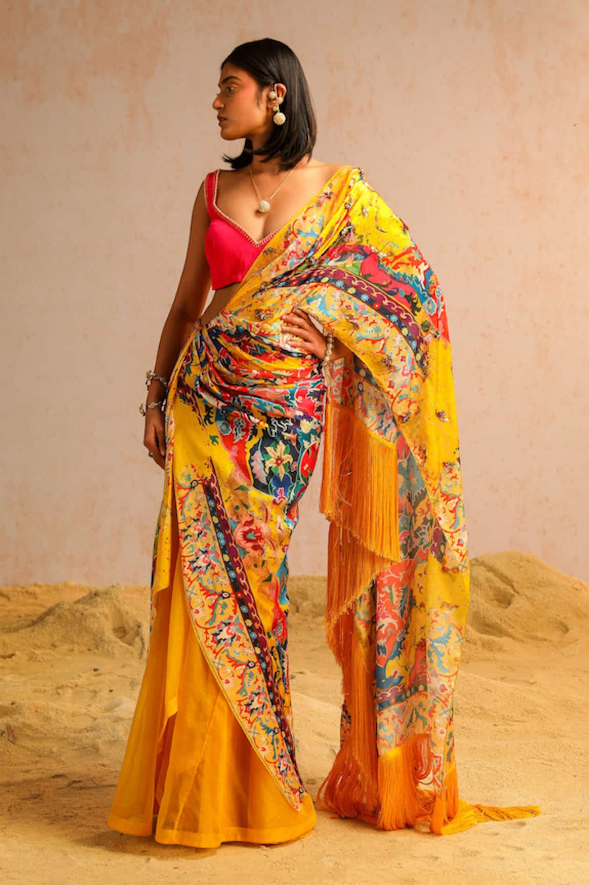 Aditi Gupta Abstract Pattern Pre-Draped Saree With Blouse