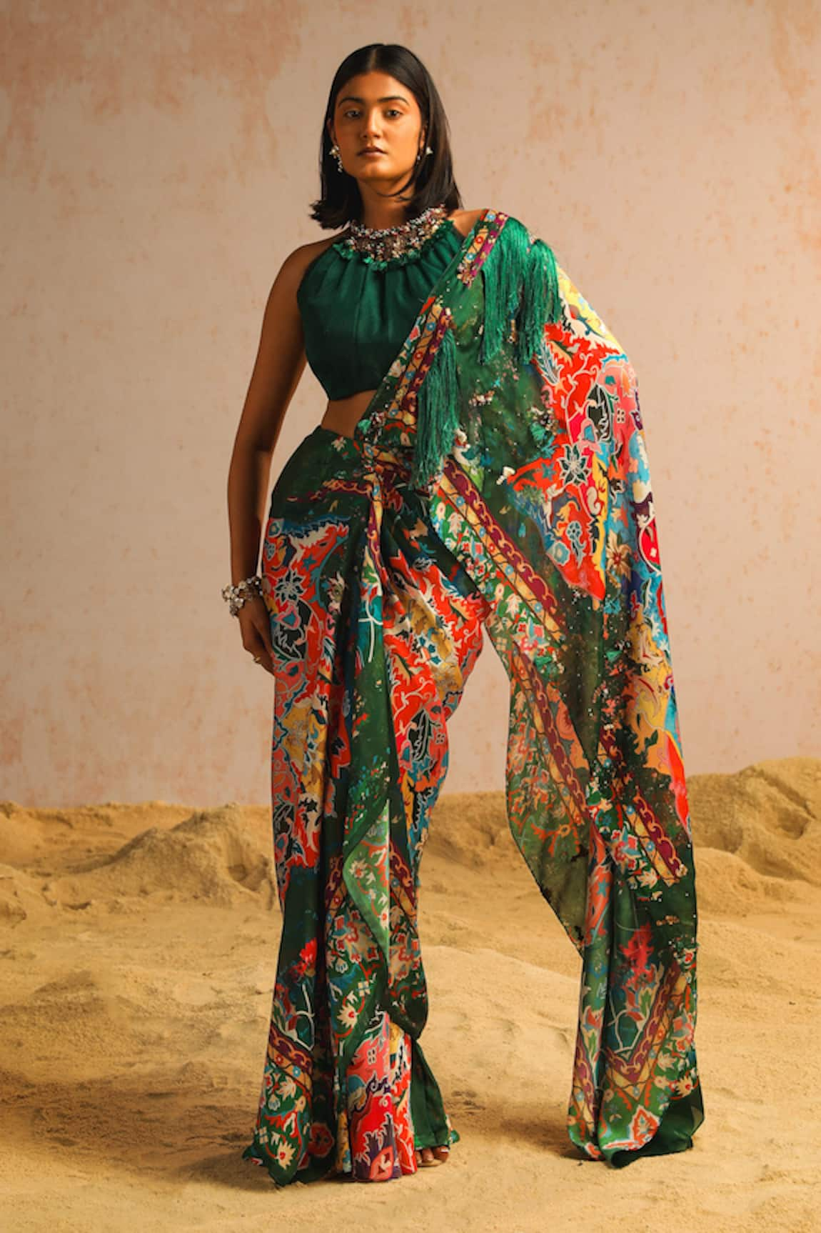 Aditi Gupta Printed Pre-Draped Saree With Blouse