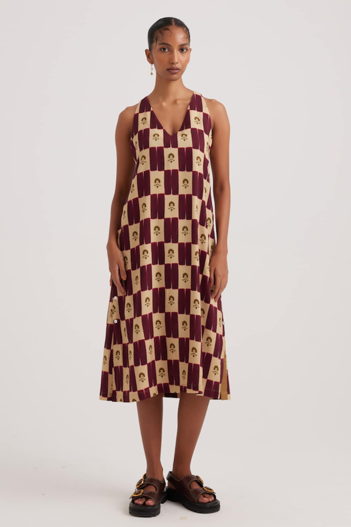 Cord Zen Stamp Checks Print Dress