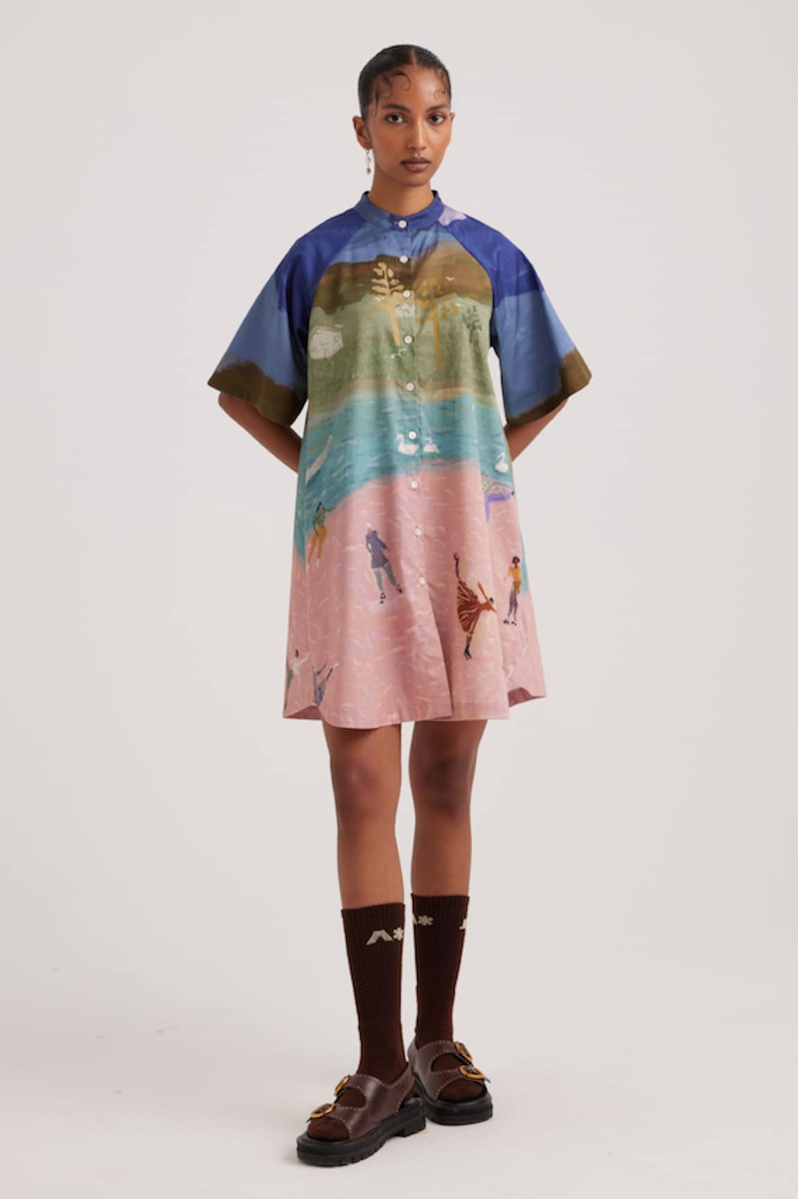 Cord Printed A-Line Shirt Dress