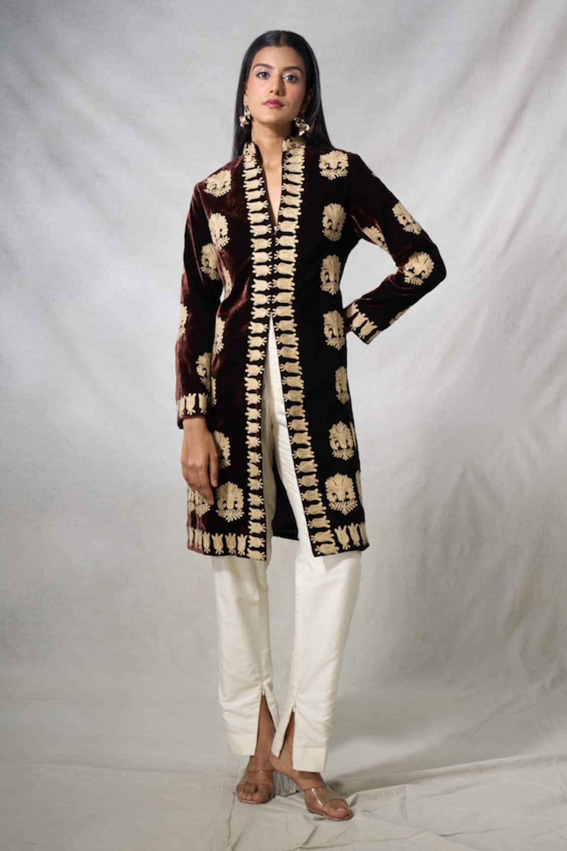 Samyukta Singhania Velvet Embroidered Long Jacket