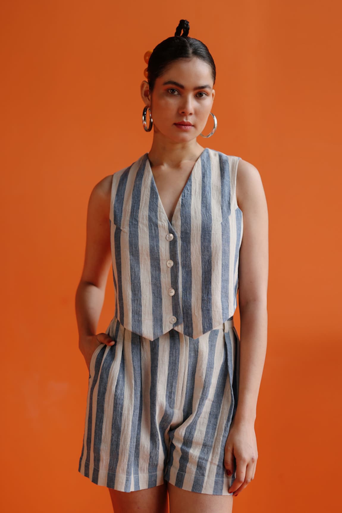 Label RaMa Vasanta Handloom Cotton Striped Waistcoat