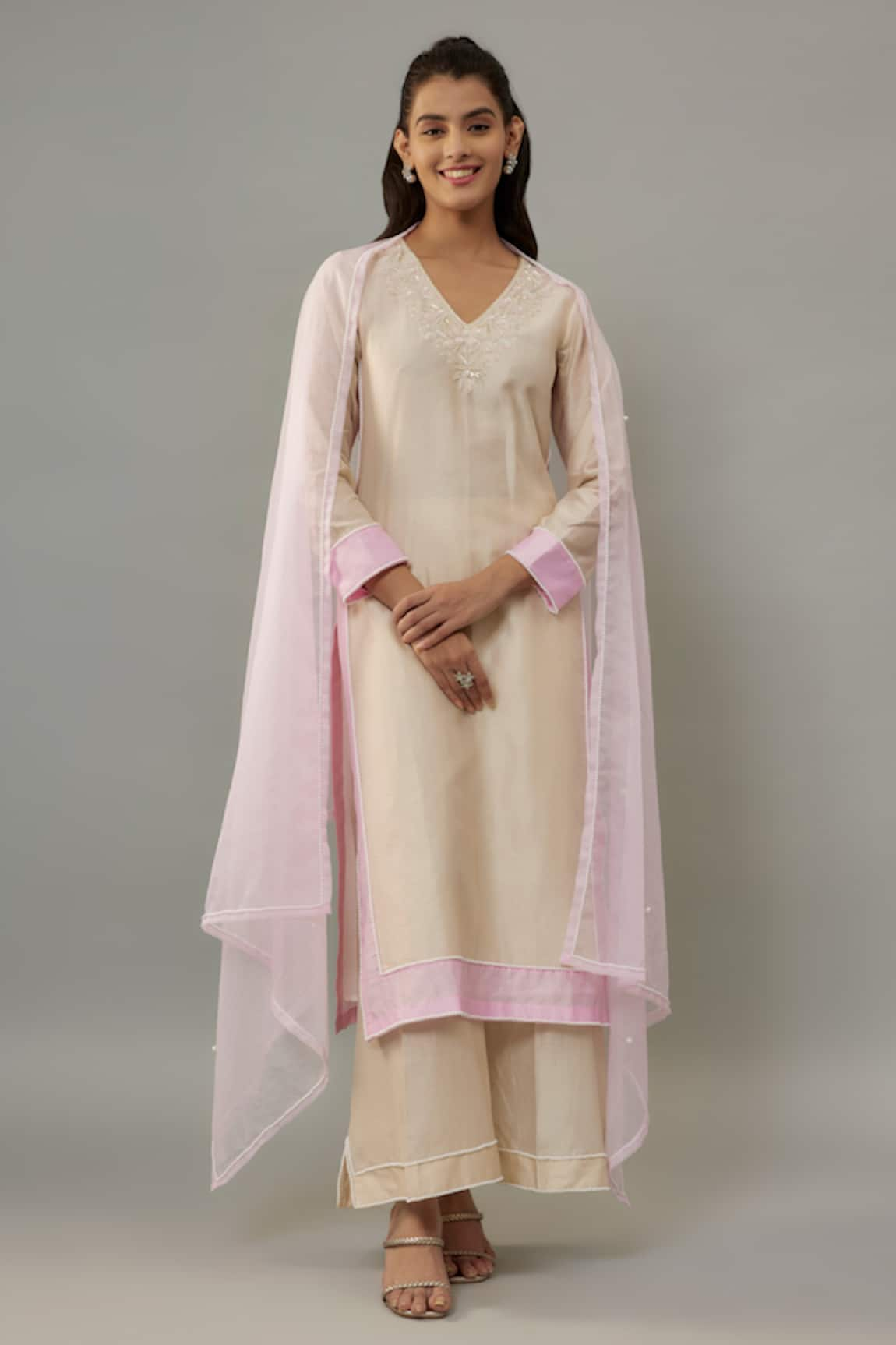 The Aarya Pearls Embroidered Kurta Palazzo Set