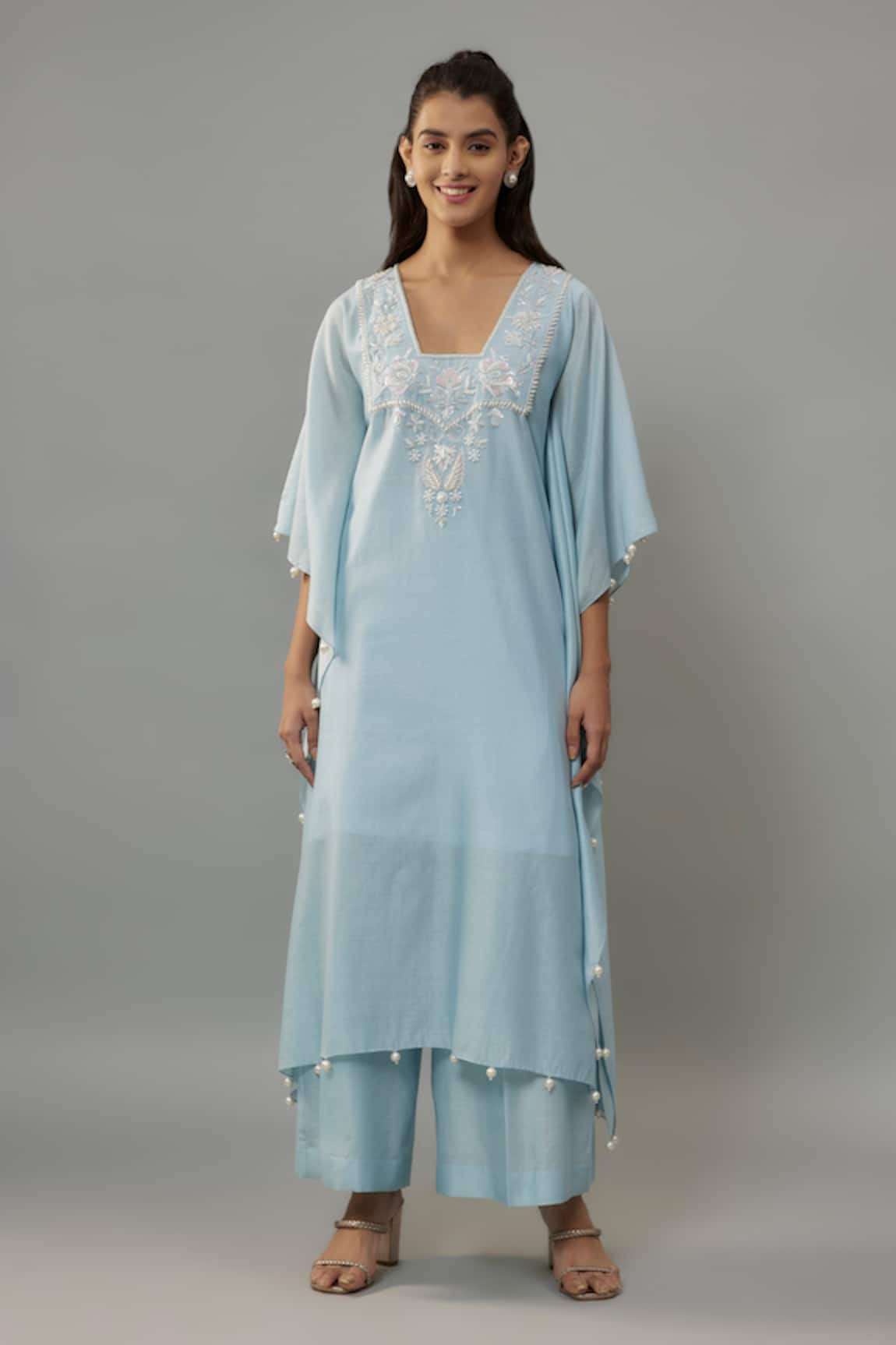 The Aarya Pearls Embroidered Kaftan & Palazzo Set