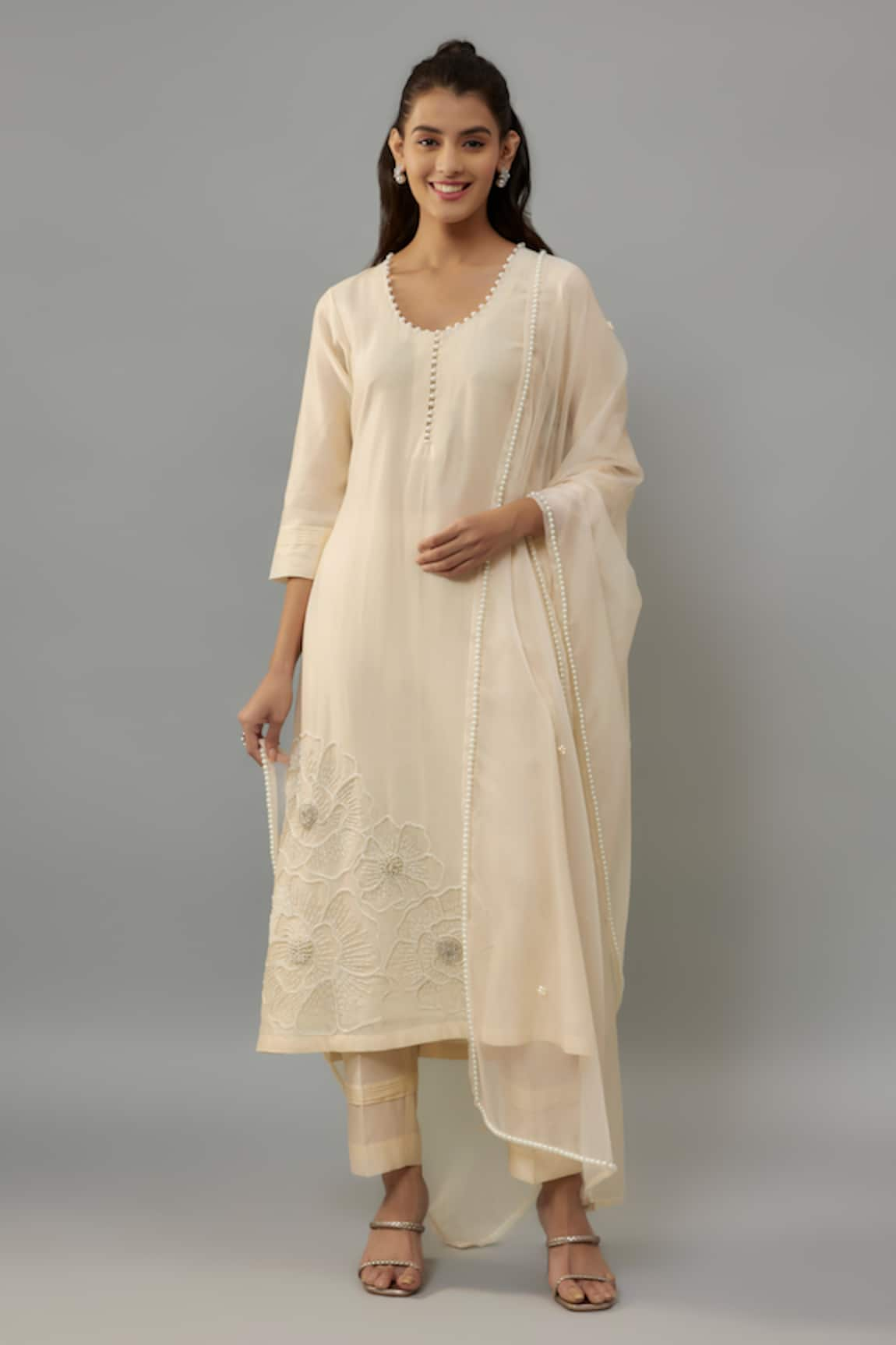 The Aarya Pearls Embroidered Kurta Pant Set